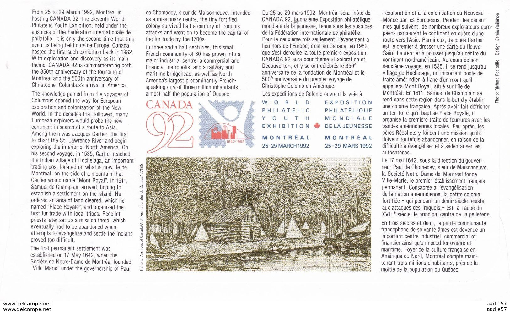 FDC CANADA - 1992 - International Youth Stamp Exhibition "CANADA 92" - Lettres & Documents