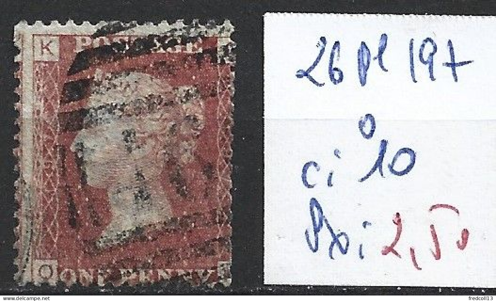 GRANDE-BRETAGNE 26 Planche 197 Oblitéré  Côte 10 € - Used Stamps