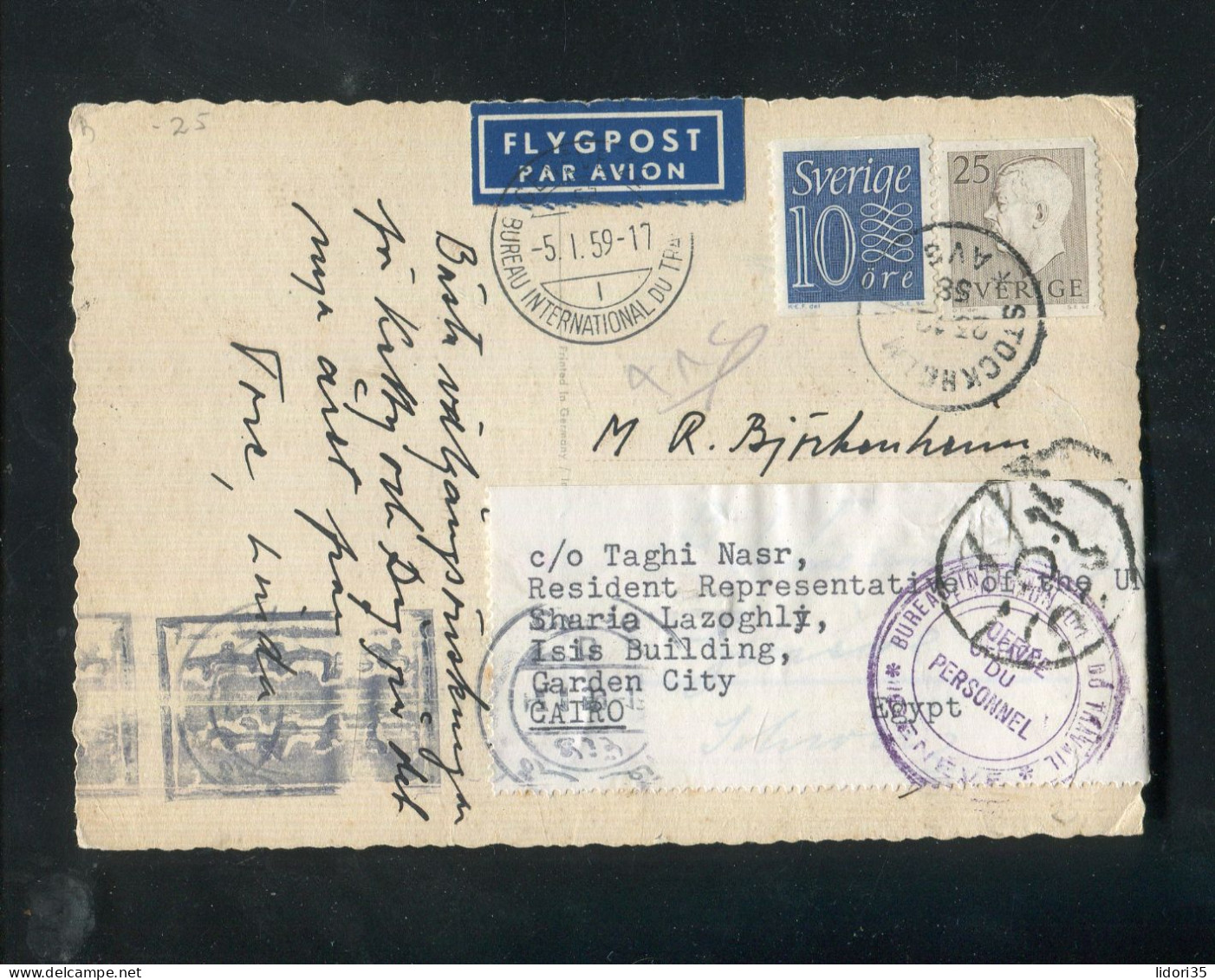 "SCHWEDEN" 1959, AK Mit "ZENSUR" Per Luftpost Nach Cairo (5798) - Briefe U. Dokumente