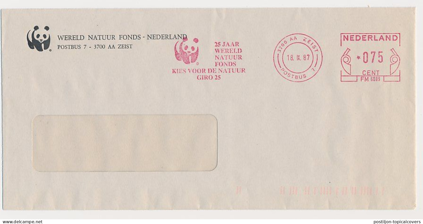 Meter Cover Netherlands 1987 - WWF - Panda Bear - 25 Years World Wildlife Fund - Cartas & Documentos