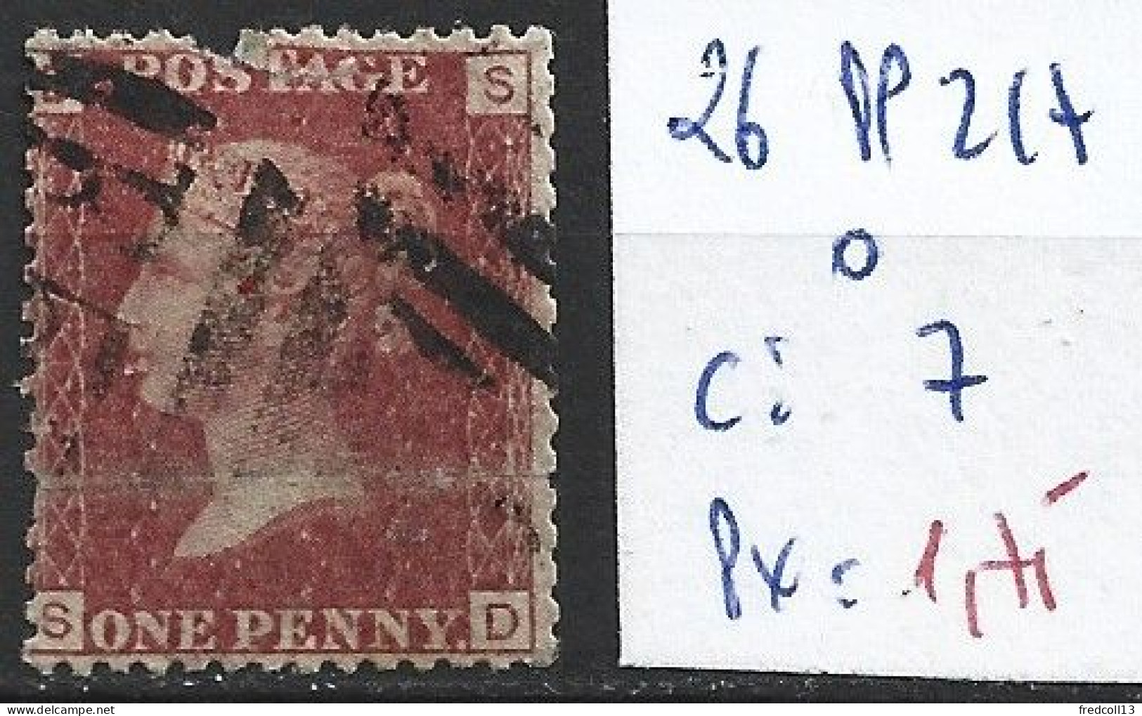 GRANDE-BRETAGNE 26 Planche 217 Oblitéré  Côte 7 € - Used Stamps