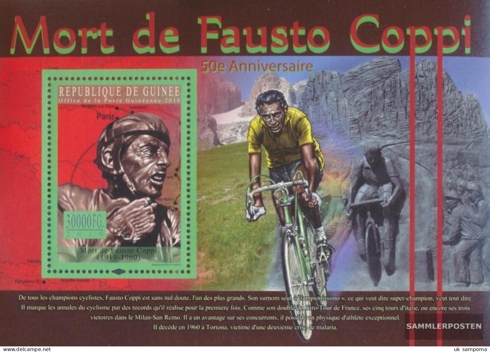 Guinea Miniature Sheet 1856 (complete. Issue) Unmounted Mint / Never Hinged 2010 Fausto Coppi (1919-1960) - Guinée (1958-...)