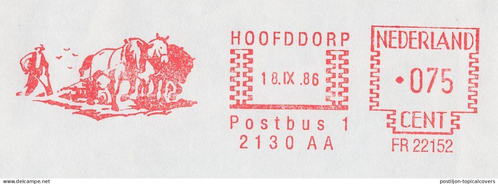 Meter Cover Netherlands 1986 - Horse - Ploughing - Ferme