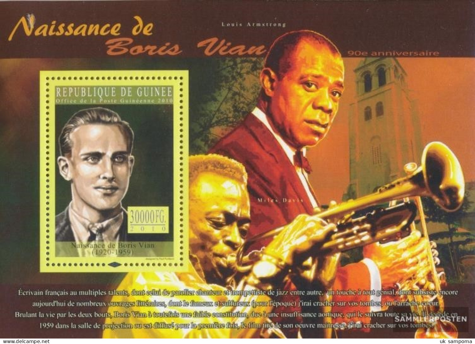 Guinea Miniature Sheet 1853 (complete. Issue) Unmounted Mint / Never Hinged 2010 Boris Vian (1920-1959) - Guinée (1958-...)