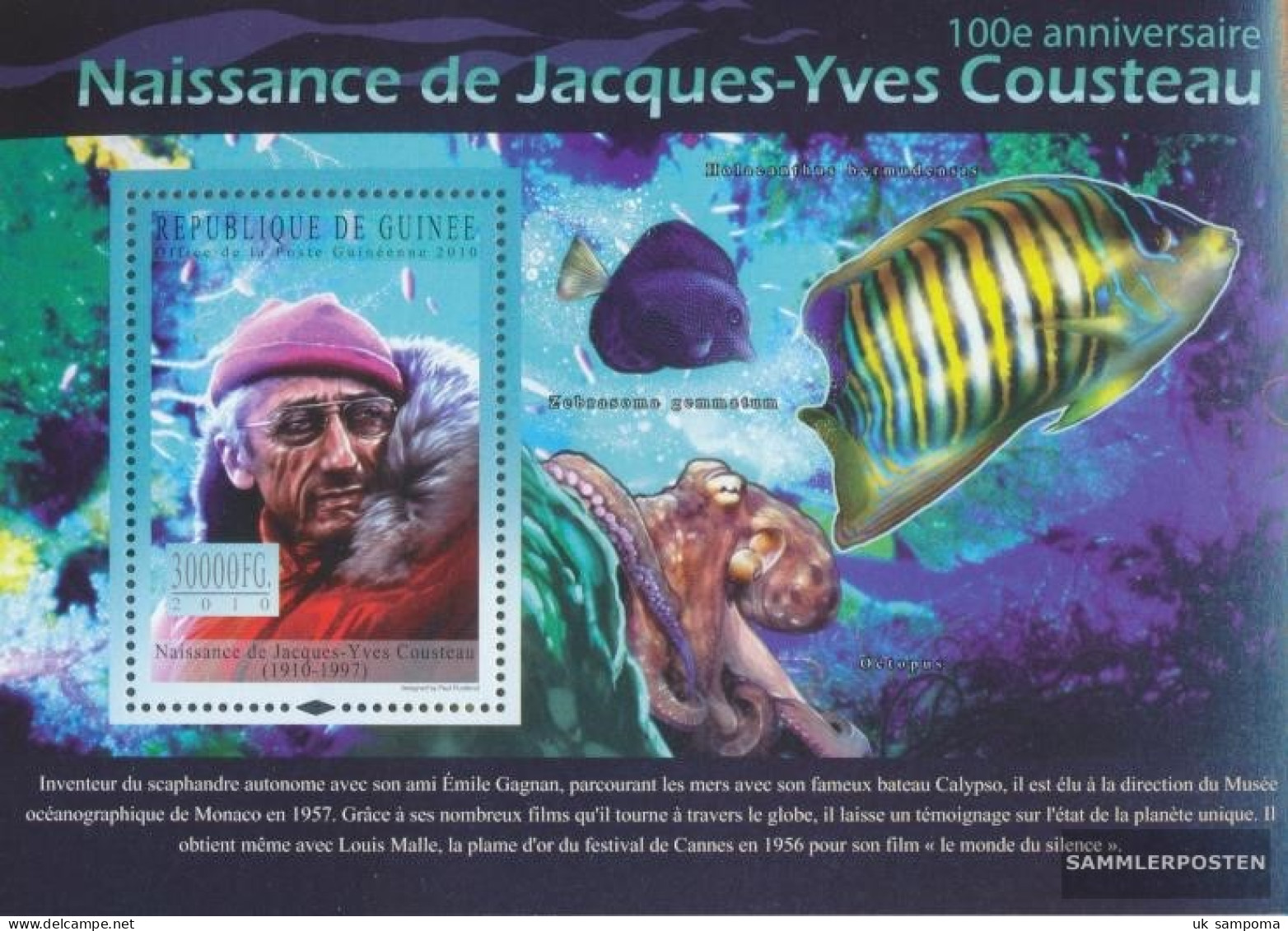 Guinea Miniature Sheet 1850 (complete. Issue) Unmounted Mint / Never Hinged 2010 Jacques-Yves Cousteau - Guinée (1958-...)