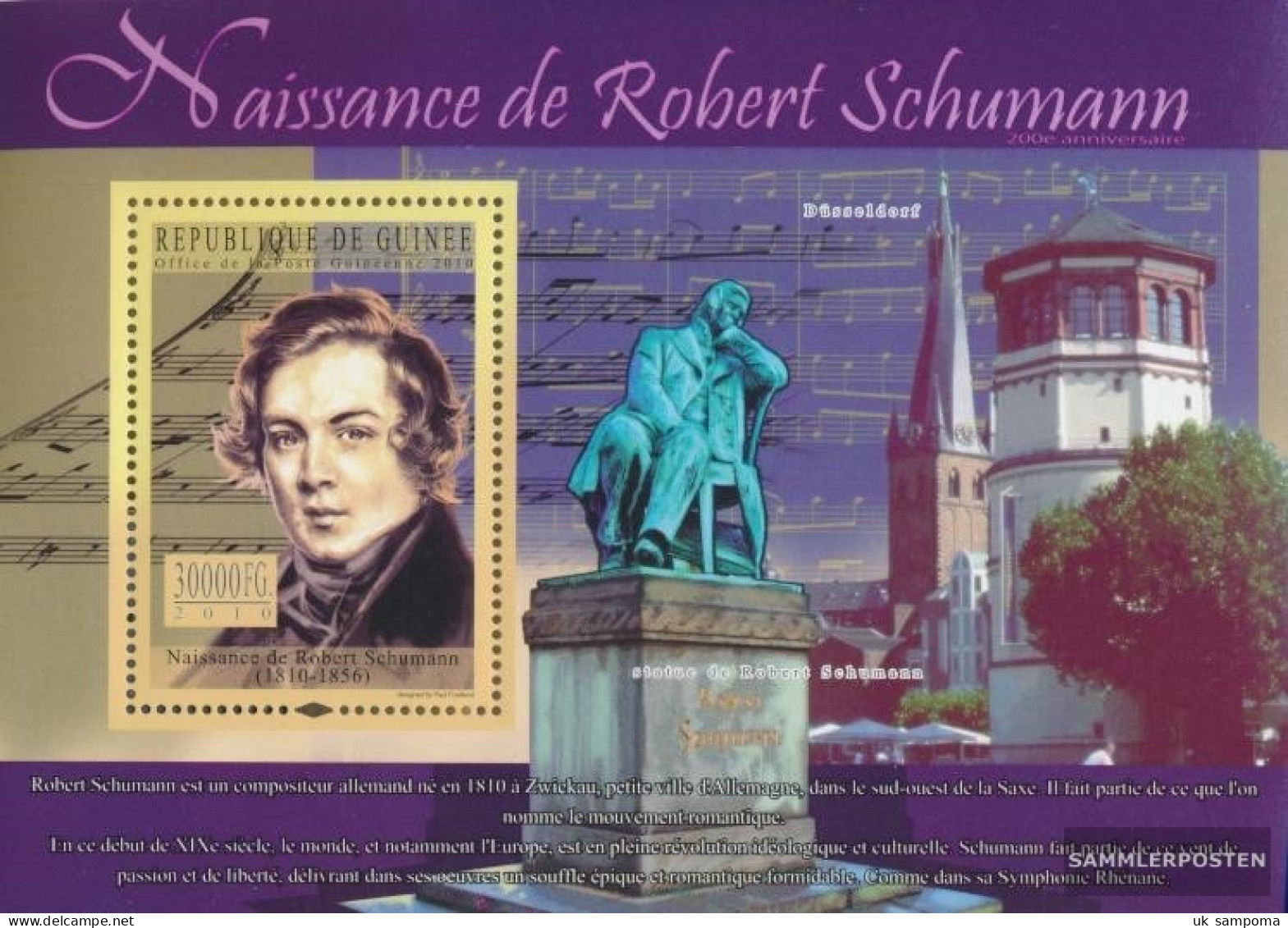 Guinea Miniature Sheet 1848 (complete. Issue) Unmounted Mint / Never Hinged 2010 Robert Schumann - Guinée (1958-...)