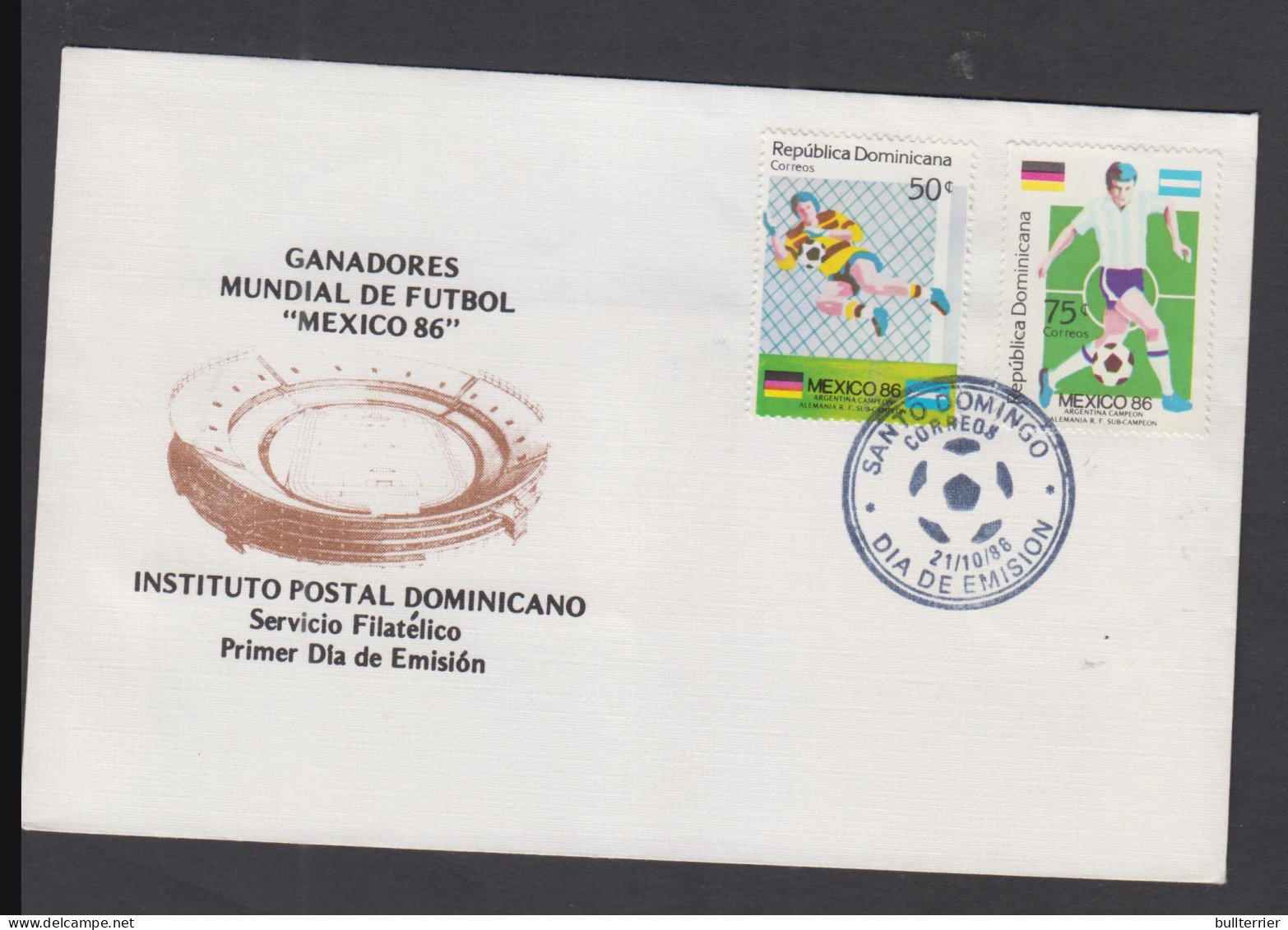 SOCCER- DOMINICAN REP - 1986 - MEXICO WORLD CUP SET OF 2 ON ILLUSTRATED FDC  - 1986 – Mexico