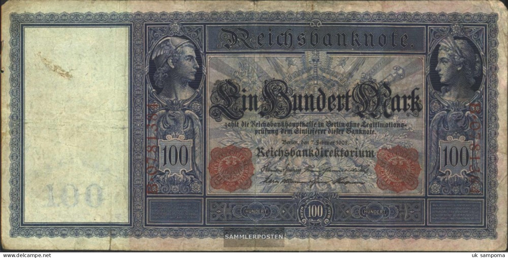 German Empire Rosenbg: 35 Used (III) 1908 100 Mark Flottenhunderter - 100 Mark