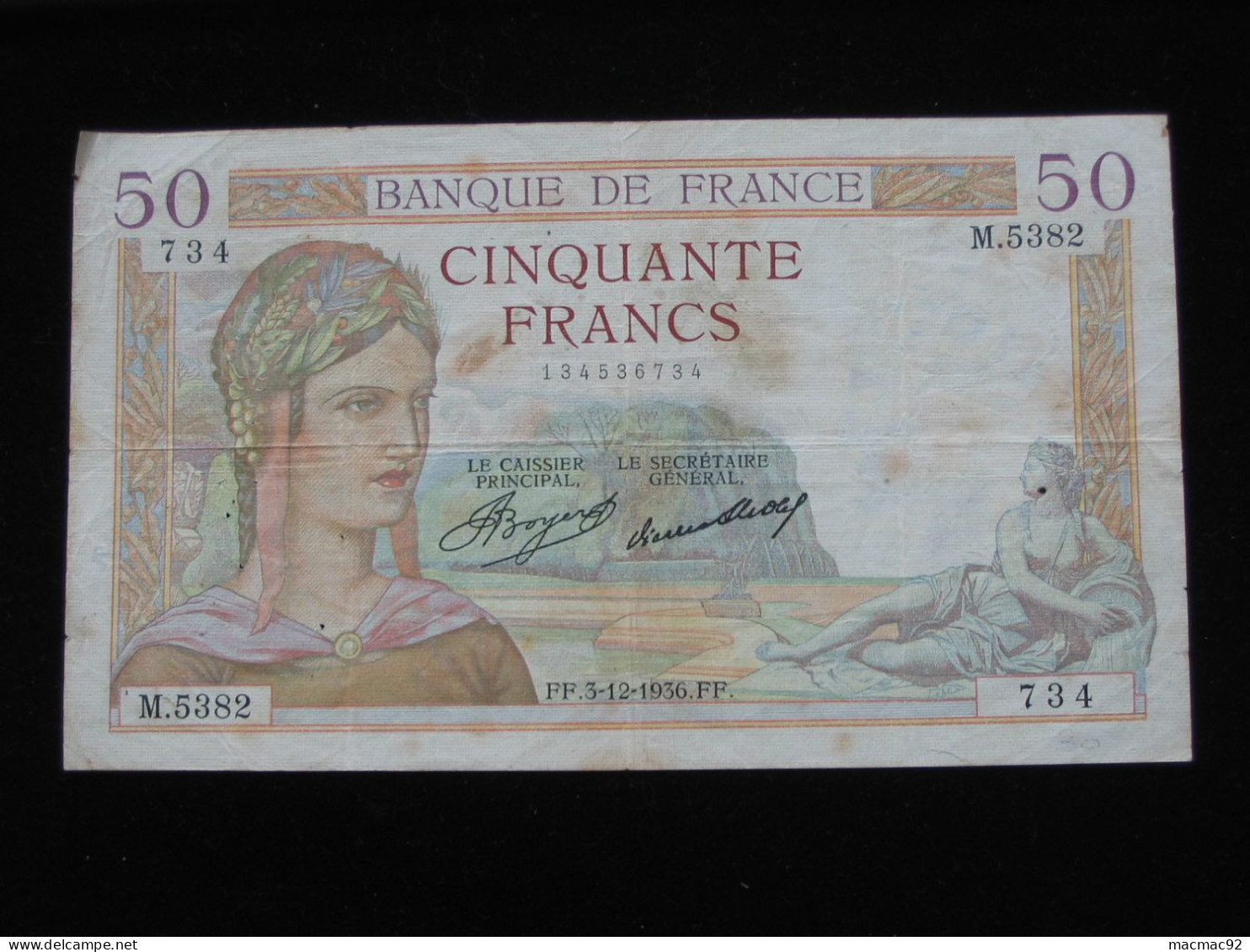 50 Cinquante Francs CERES 1936 - Année Rare !!!   **** EN ACHAT IMMEDIAT **** - 50 F 1934-1940 ''Cérès''