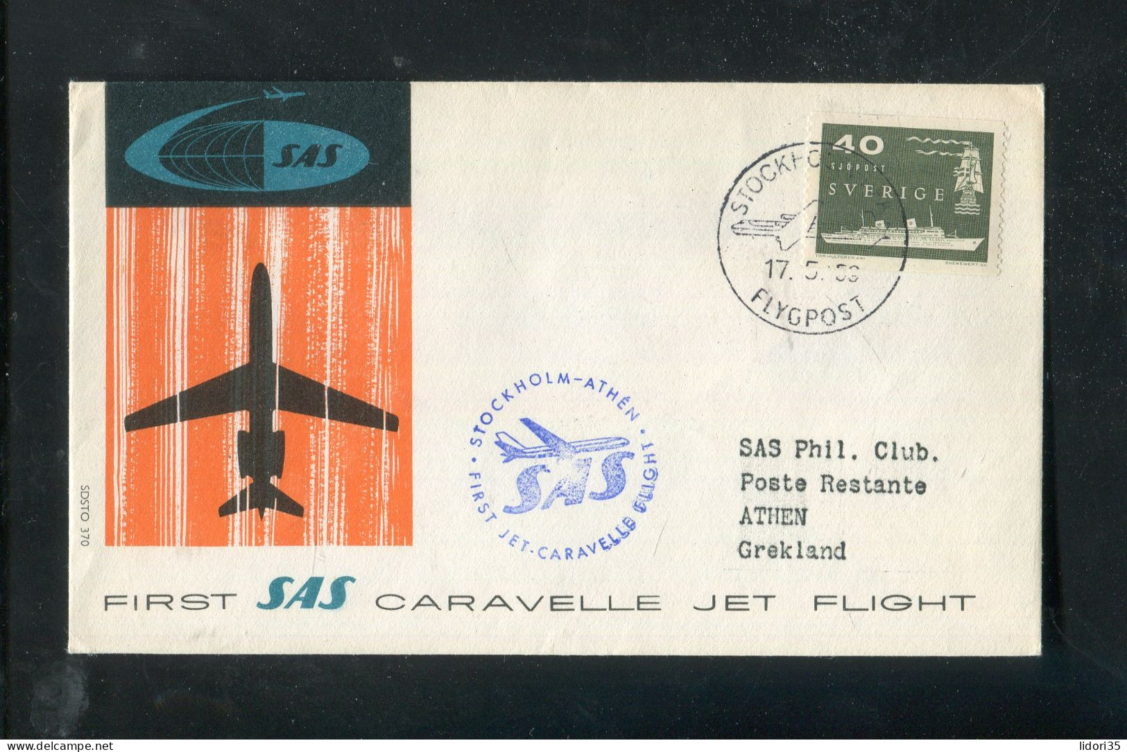 "SCHWEDEN" 1959, SAS-Caravelle-Erstflugbrief "Stockholm-Athen" (5823) - Briefe U. Dokumente