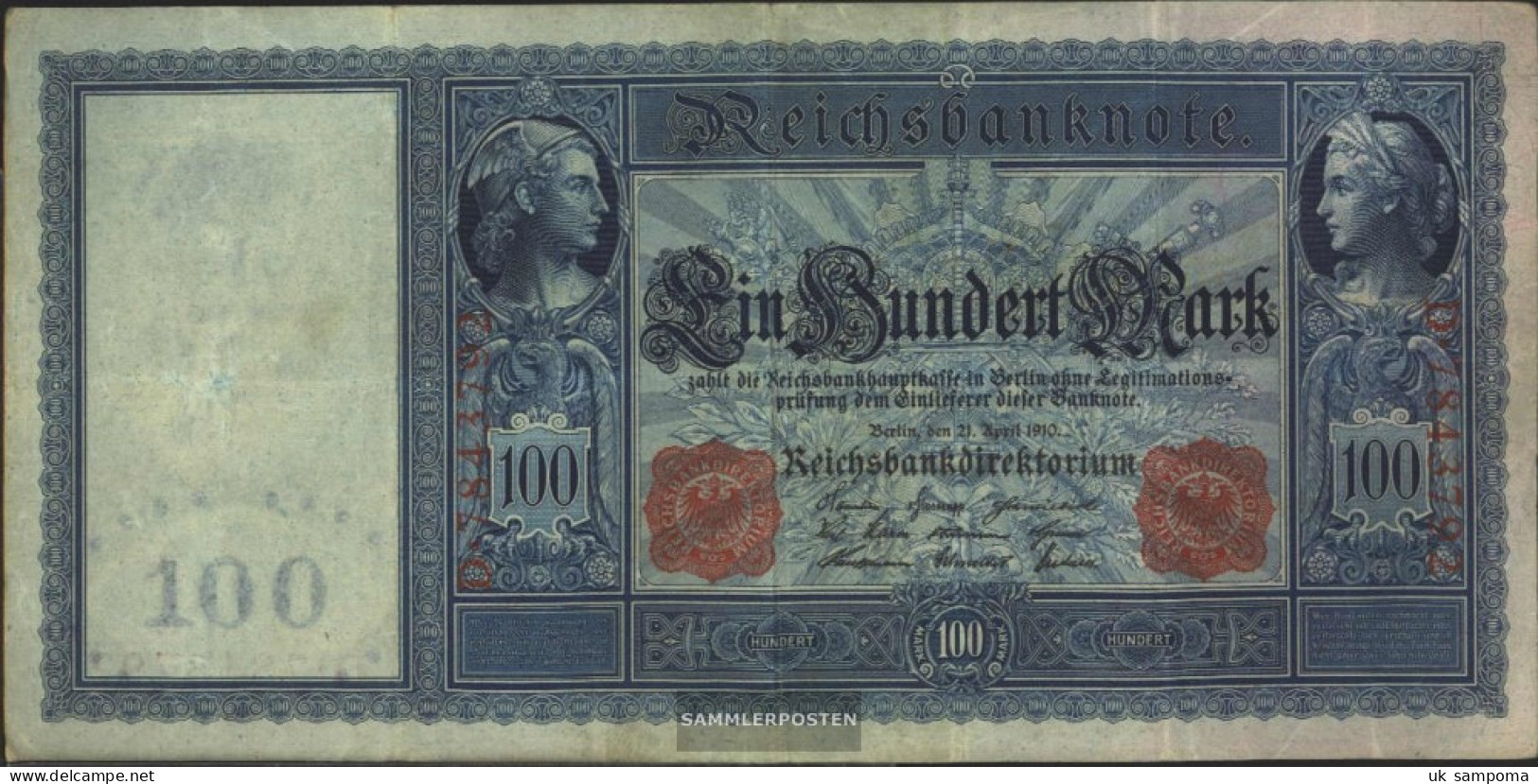 German Empire Rosenbg: 43, Red Seal Used (III) 1910 100 Mark Flottenhunderter - 100 Mark