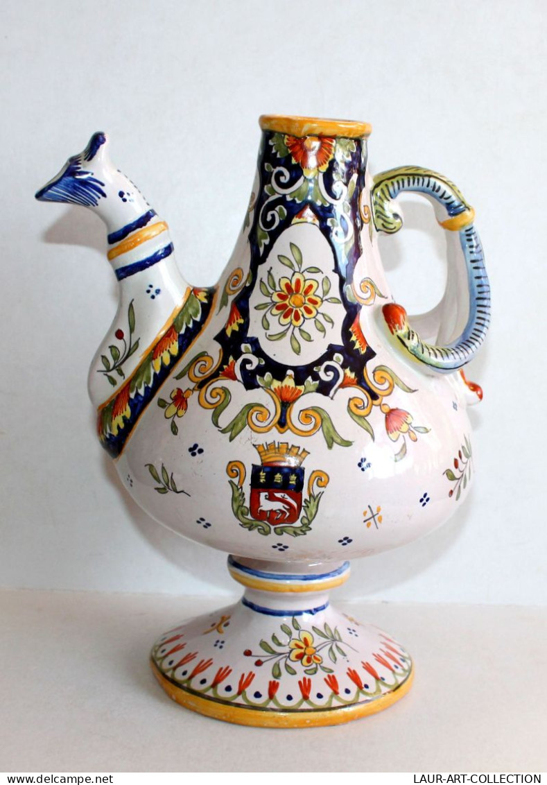 ROUEN - JOLIE ANCIENNE CARAFE CRUCHE VERSEUSE PICHET En FAIENCE EMAILLÉE, SIGNÉ! / ART DECORATIF FRANCAIS (0901.2) - Rouen (FR)