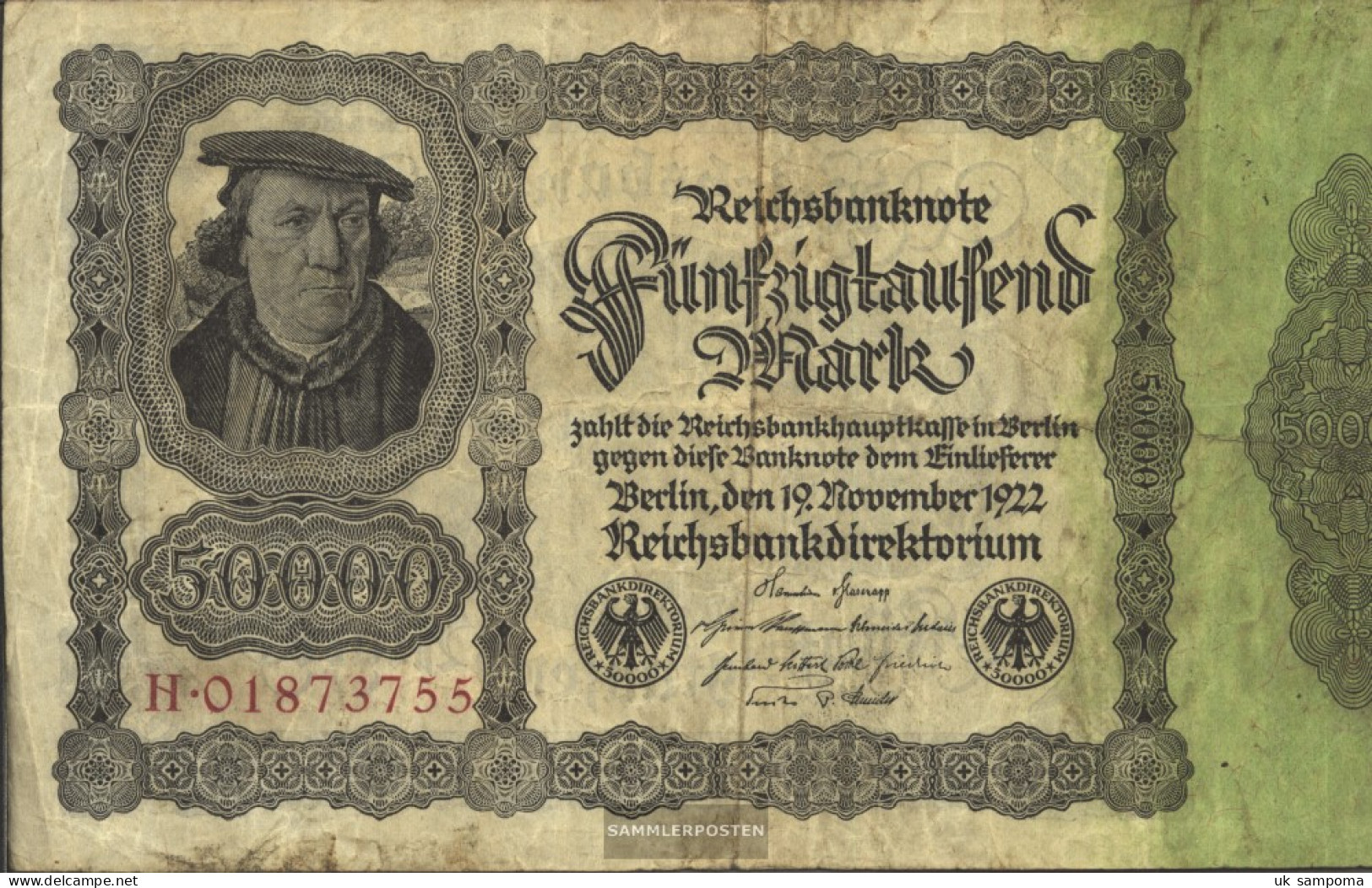 German Empire Rosenbg: 79b, Empire Printing Red Kontrollnummer Used (III) 1922 50.000 Mark - 50000 Mark
