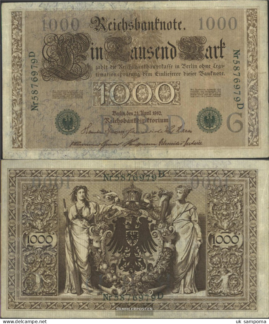 German Empire Rosenbg: 46b, Green Seal 7stellige Kontrollnummer Used (III) 1910 1.000 Mark - 1000 Mark