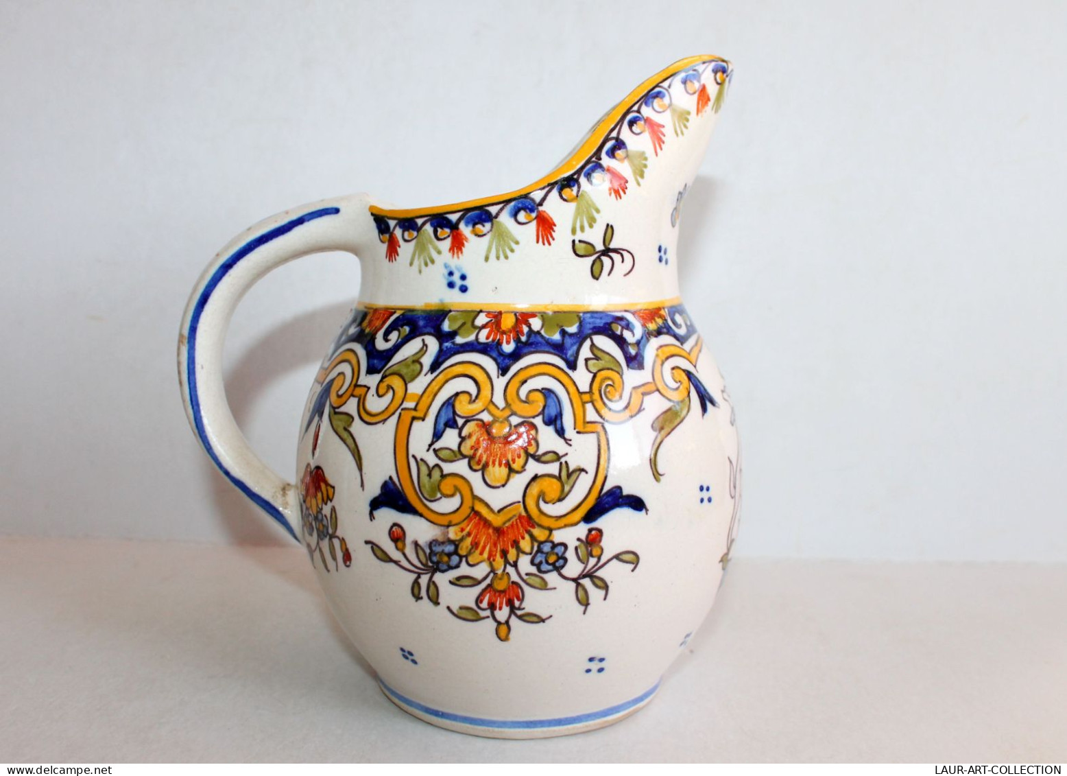 JOLI ANCIEN BROC, CARAFE CRUCHE VERSEUSE PICHET En FAIENCE EMAILLÉE, STYLE ROUEN / ART DECORATIF FRANCAIS (0901.3) - Other & Unclassified