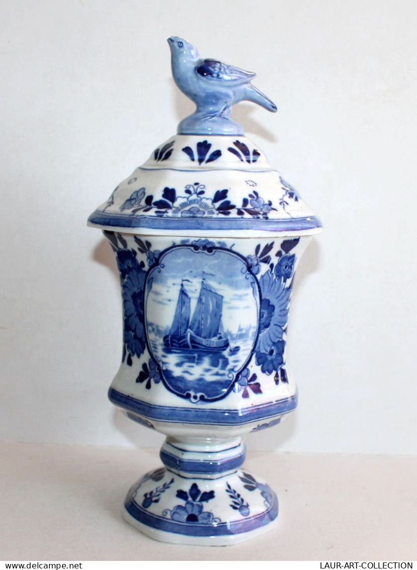 DELFT ANCIEN POT PHARMACIE POTICHE VASE, PORCELAINE EMAILLEE XIXe, BATEAU MOULIN / ART DECORATIF (0901.5) - Delft (NLD)