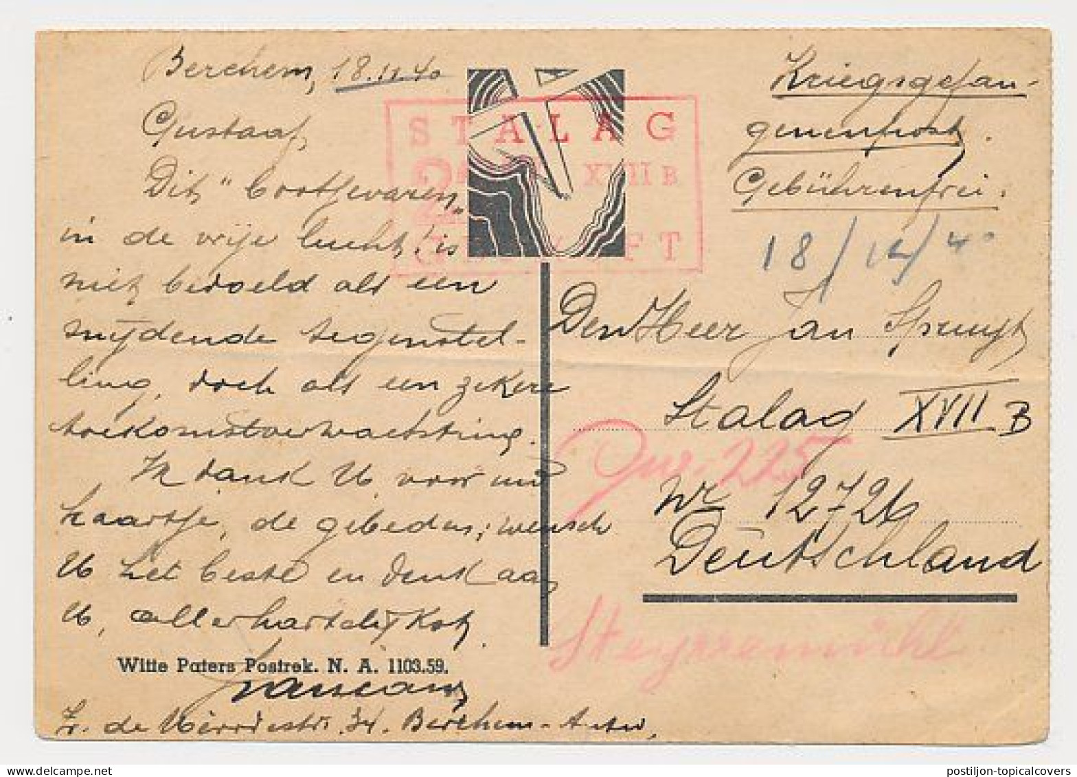 POW Card WWII Berchem / Antwerpen - Stalag XVII B Gneixendorf Austria 1940 - WW II (Covers & Documents)