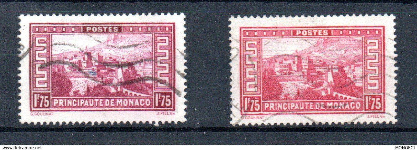 MONACO -- 2 Timbres 1 Francs 75 Lie De Vin & Rose --  Palais Princier - Oblitérés