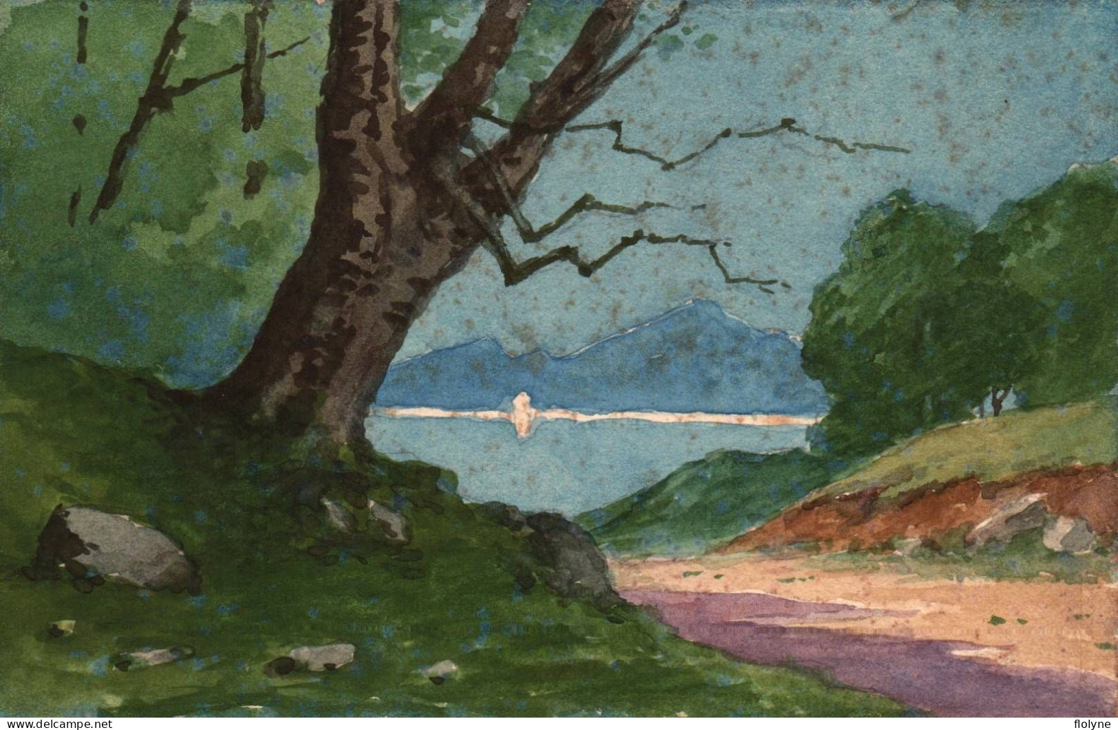 illustrateur - ensemble de 12 cpa peinte à la main par AD - 1904 et après - belles vues de paysages français à situer