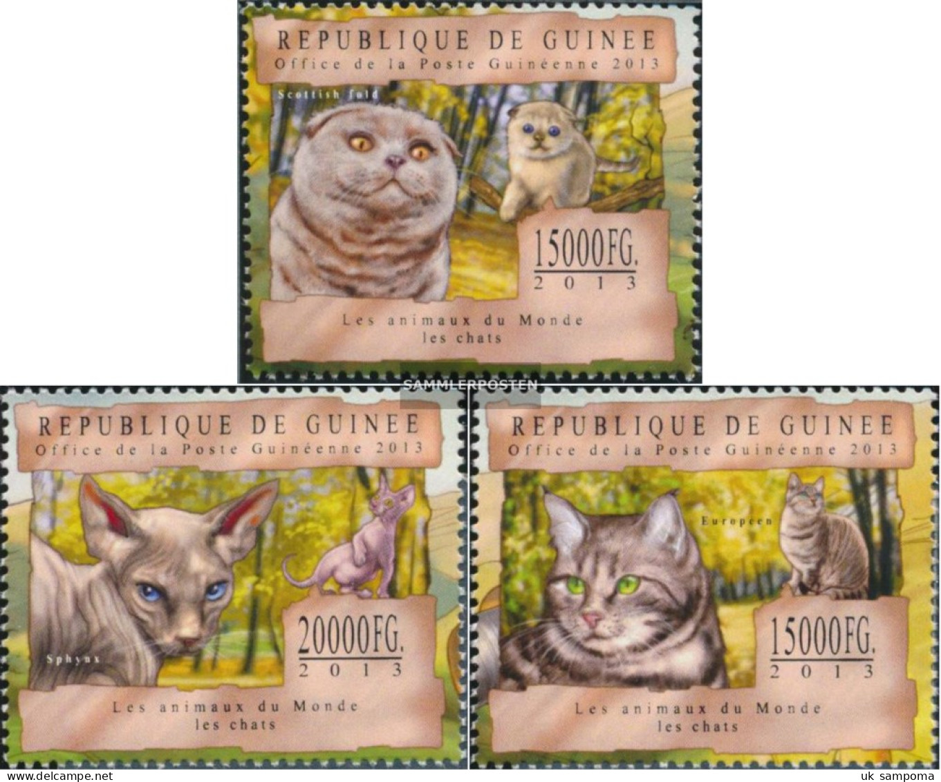 Guinea 9845-9847 (complete. Issue) Unmounted Mint / Never Hinged 2013 Cats (Scottish Falte) - Guinée (1958-...)