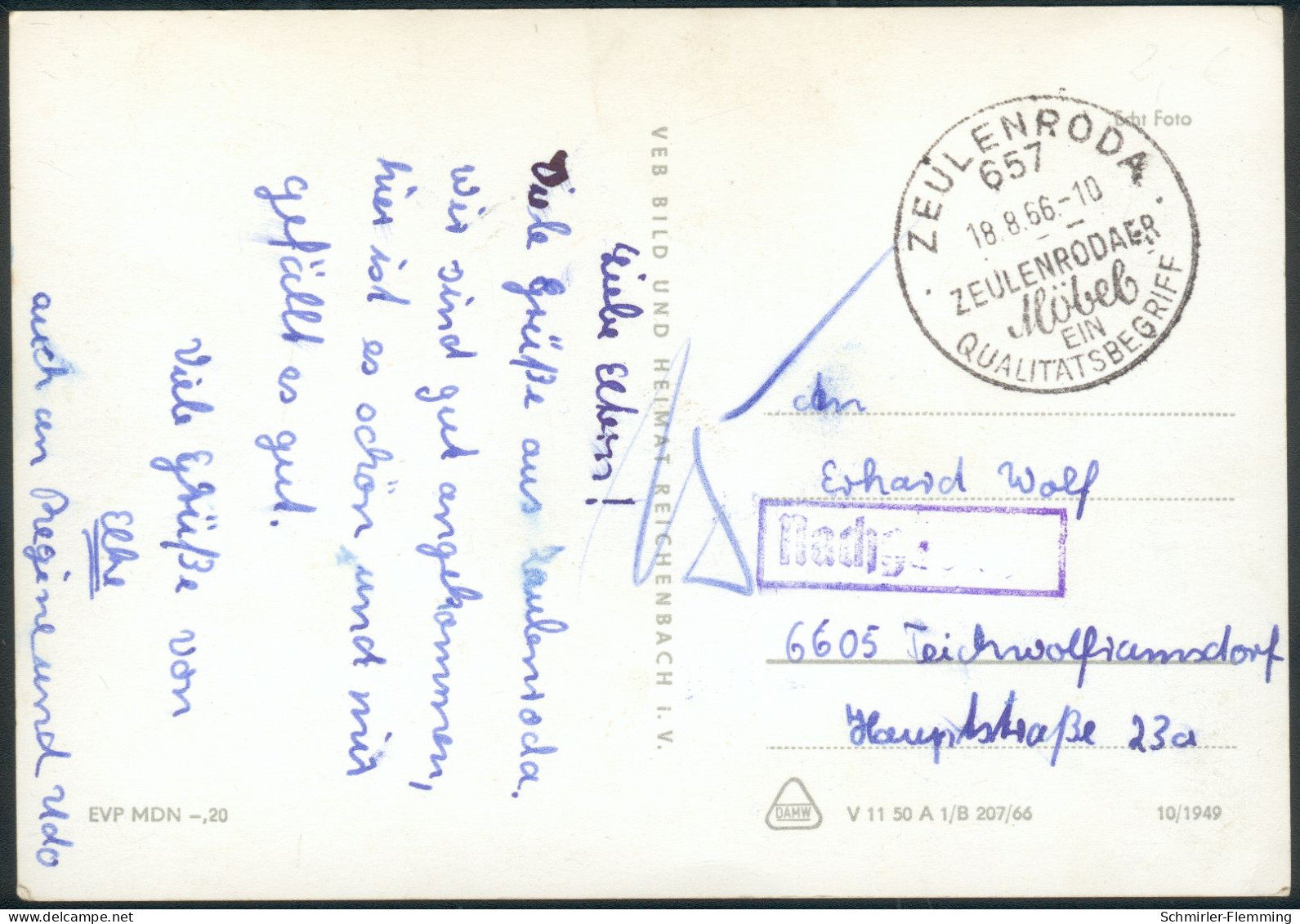 Postkarte Zeulenoda Mit 5 Ansichten, S/w, 1966, Orig, Gelaufen N. Teichwolframsdorf Mit Nachgebührstempel, II - Zeulenroda