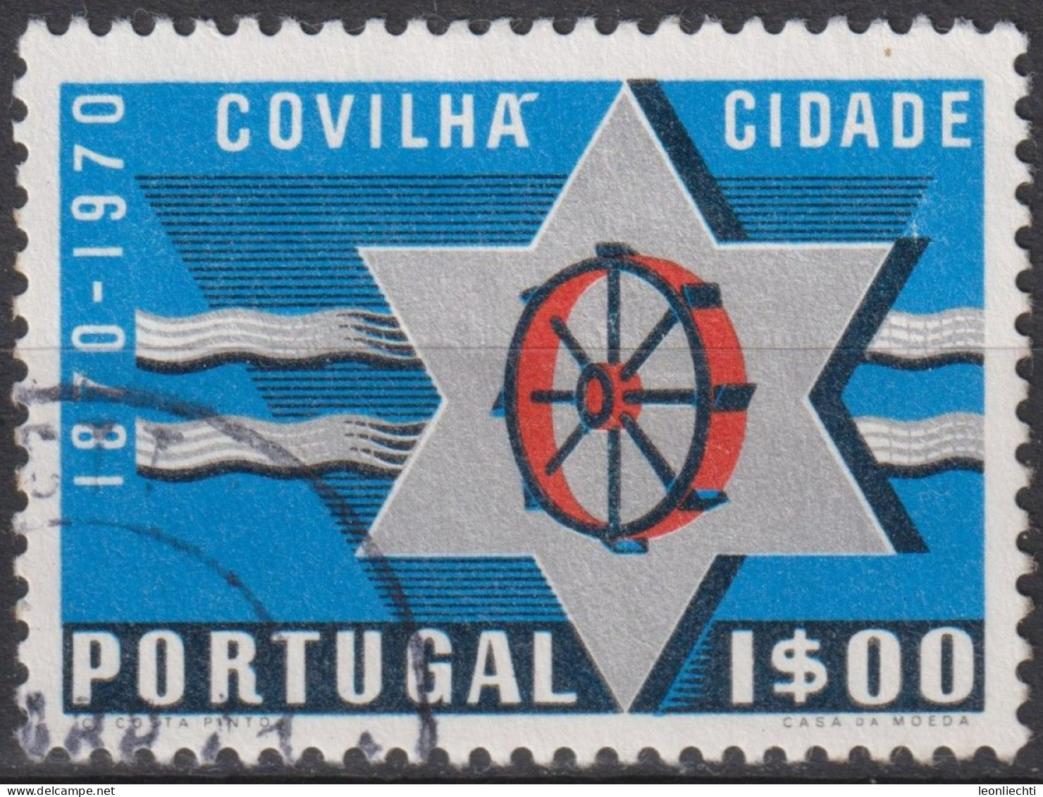 1970 Portugal ° Mi:PT 1111, Sn:PT 1077, Yt:PT 1089, Star & Wheel, From Covilha Coat Of Arms - Gebraucht