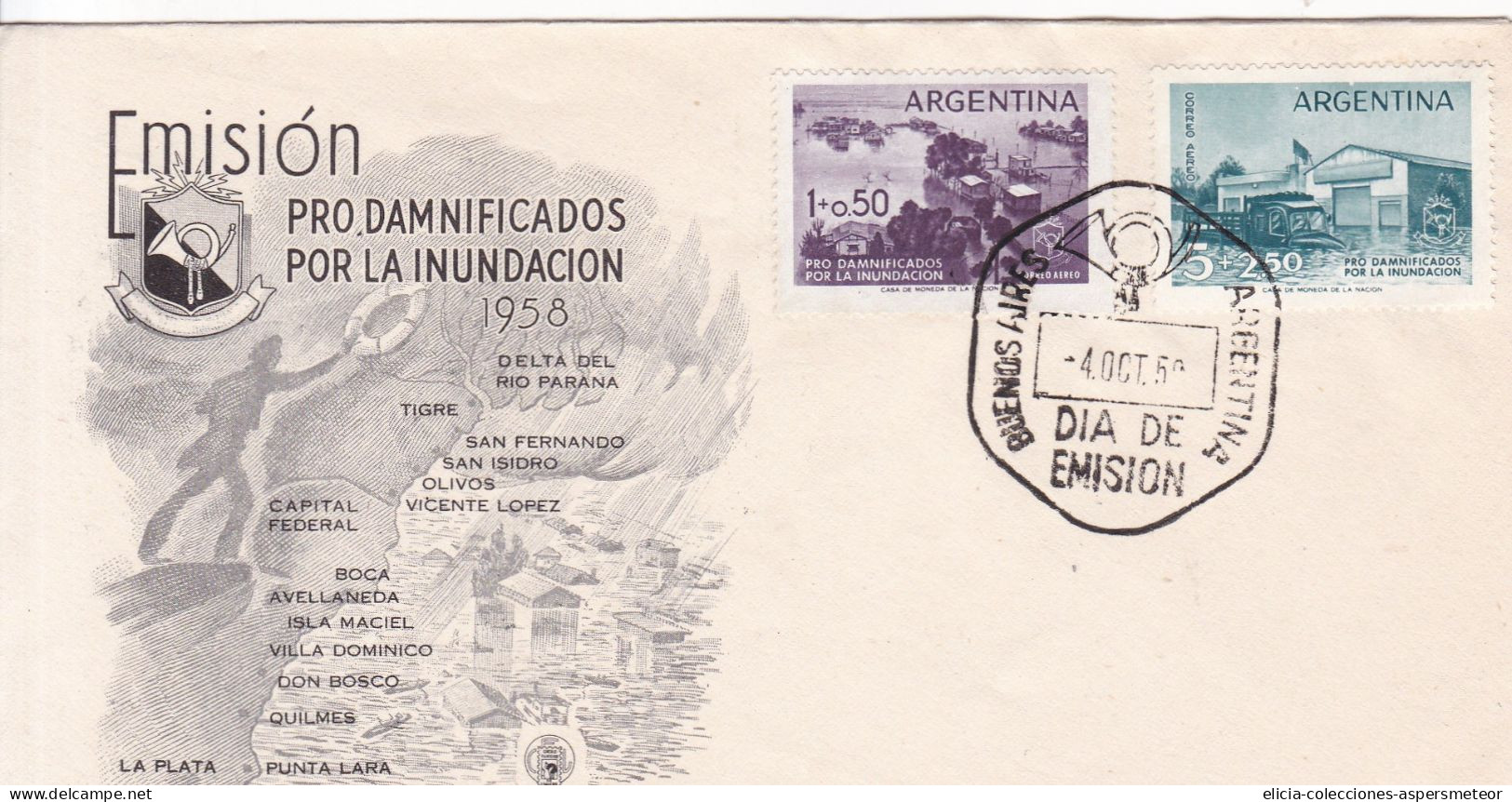 Argentina - 1958 - FDC -Pro Damaged By The Flood - Caja 30 - FDC