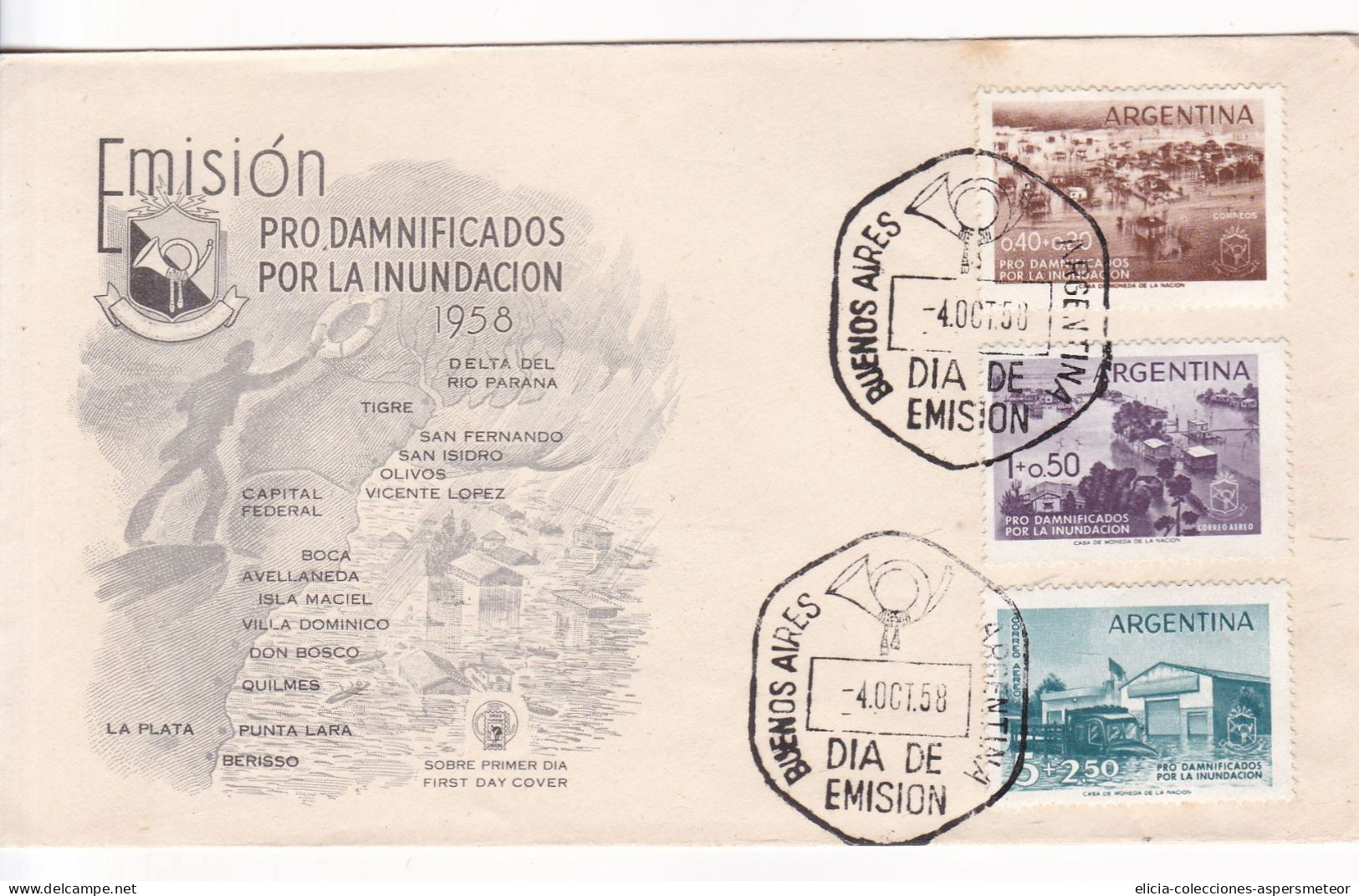 Argentina - 1958 - FDC -Pro Damaged By The Flood - Caja 30 - FDC
