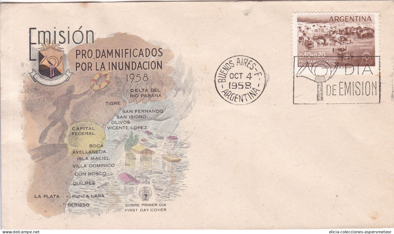 Argentina - 1958 - FDC -Pro Damaged By The Flood - Caja 30 - FDC