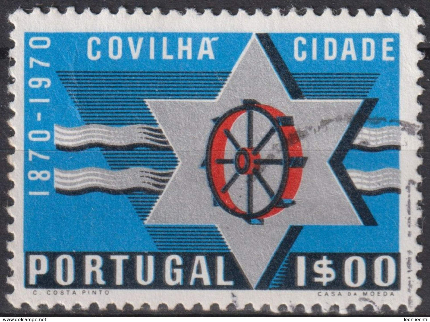 1970 Portugal ° Mi:PT 1111, Sn:PT 1077, Yt:PT 1089, Star & Wheel, From Covilha Coat Of Arms - Gebruikt