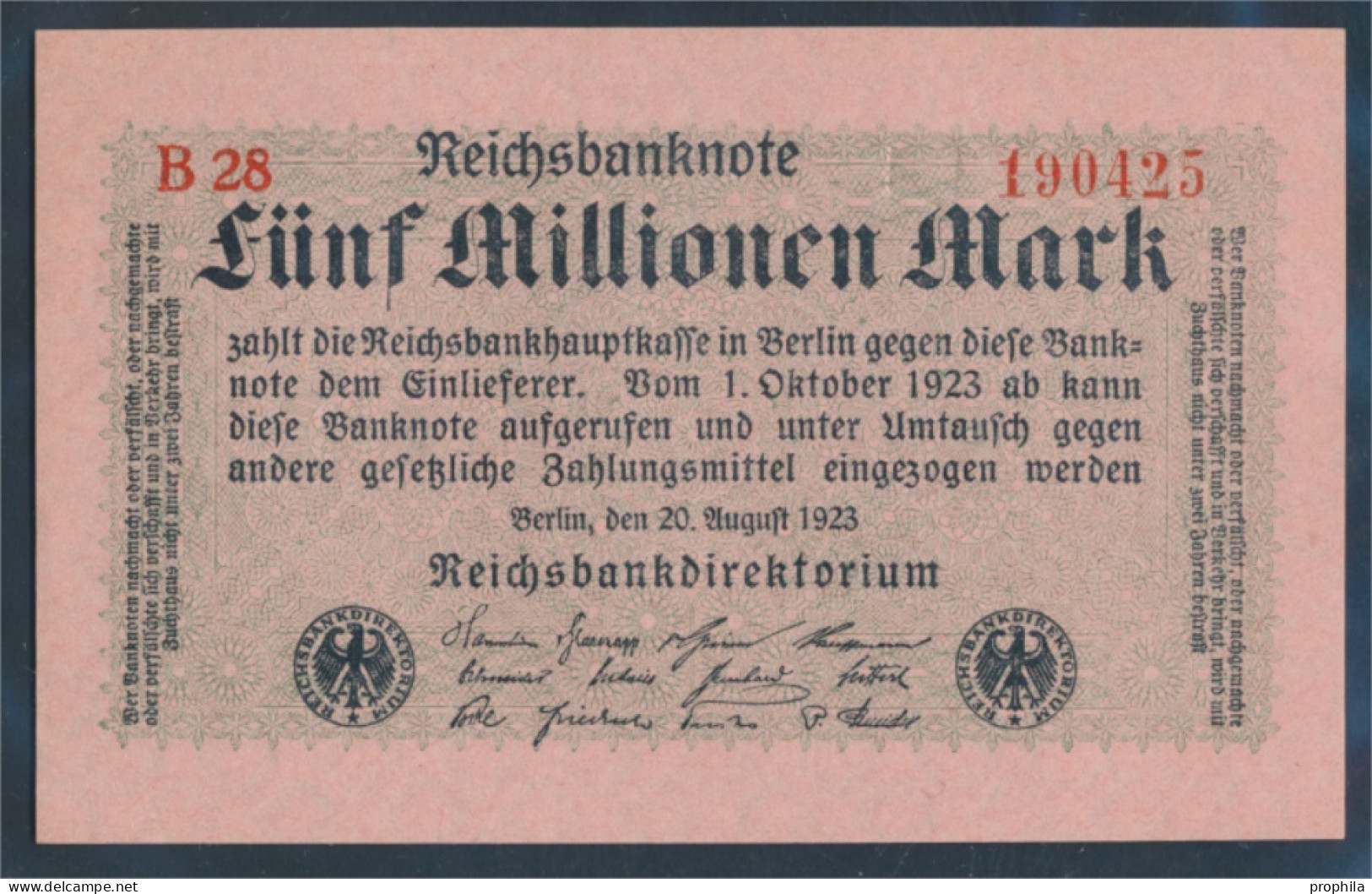 Deutsches Reich RosbgNr: 104b, Privatfirmendruck Rotes Firmenzeichen Bankfrisch 1923 5 Millionen Mark (10298878 - 5 Mio. Mark