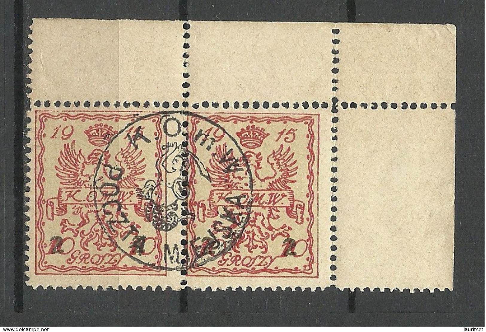 POLEN Poland 1915 Stadtpost Warschau Michel 5 As Pair From Sheet Corner O Nice Cancel - Usados