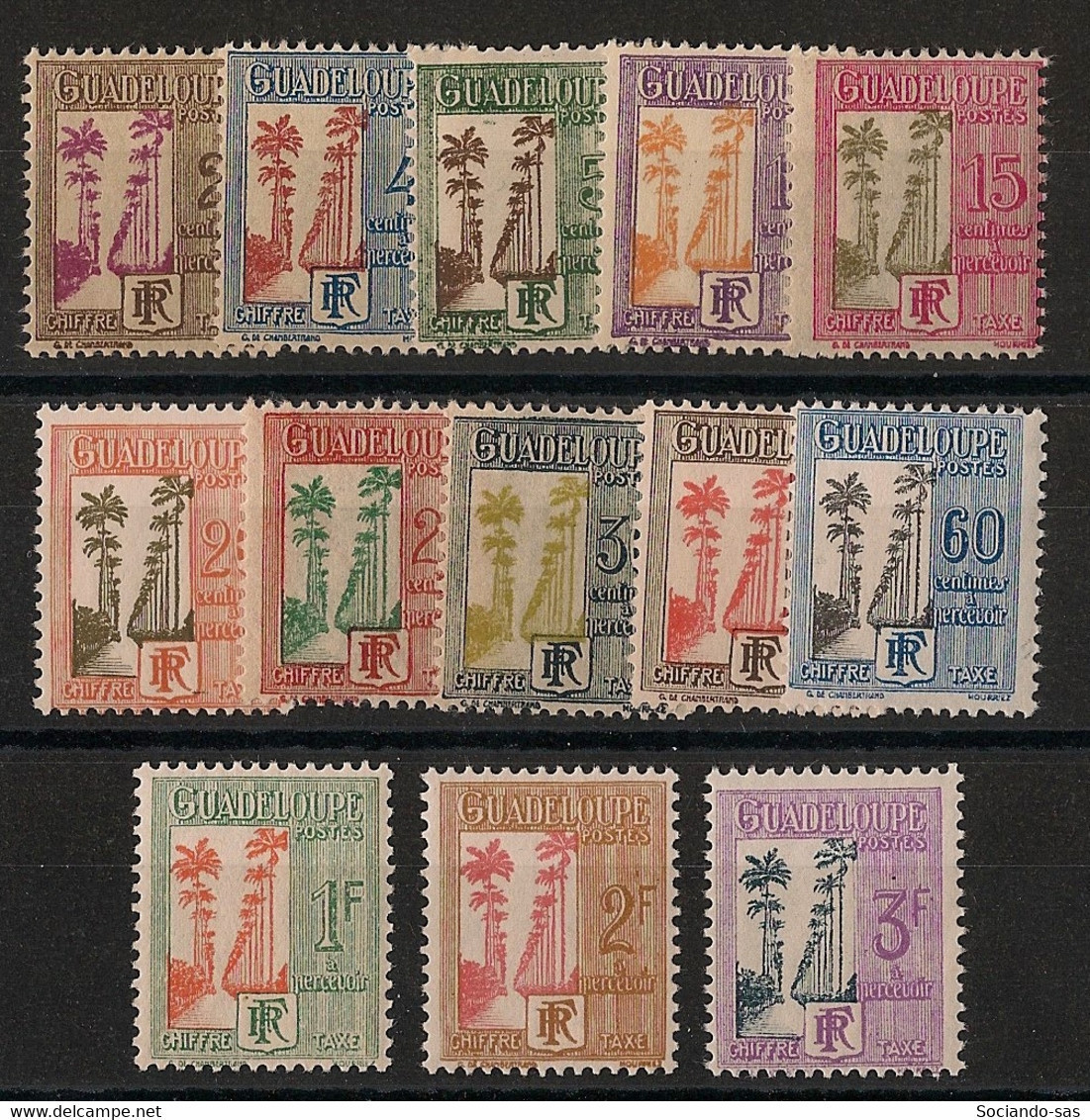 GUADELOUPE - 1928 - Taxe TT N°YT. 25 à 37 - Série Complète - Neuf GC ** / MNH / Postfrisch - Timbres-taxe