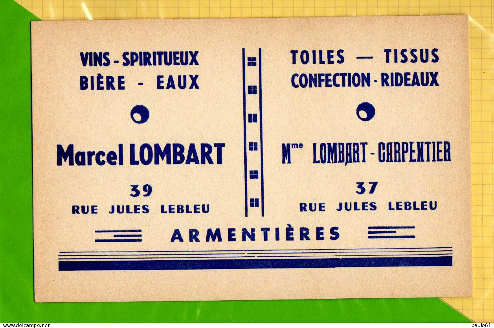 BUVARD &amp; Blotting Paper : Vins Spiritueux Biere Eaux  Marcel LOMBART  Armentieres - Liqueur & Bière