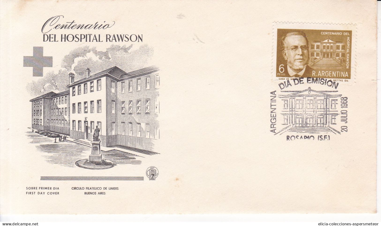 Argentina - 1966 - FDC - Rawson Hospital Centenary - Liniers Philatelic Circle - Caja 30 - FDC