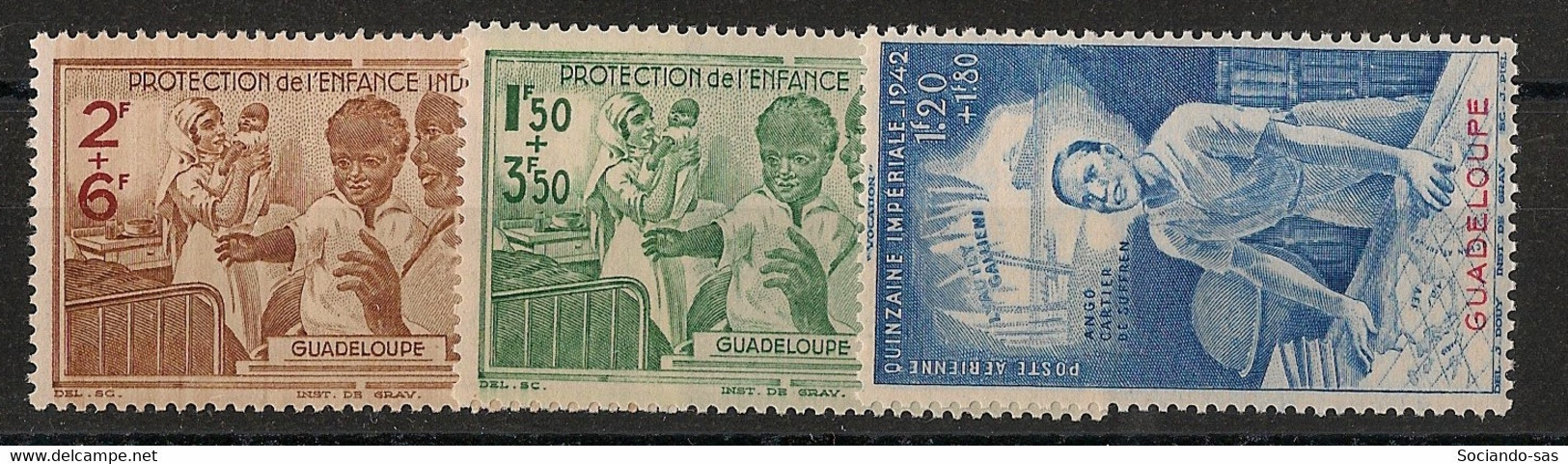 GUADELOUPE - 1942 - Poste Aérienne PA N°YT. 1 à 3 - PEIQI - Neuf Luxe ** / MNH / Postfrisch - Airmail