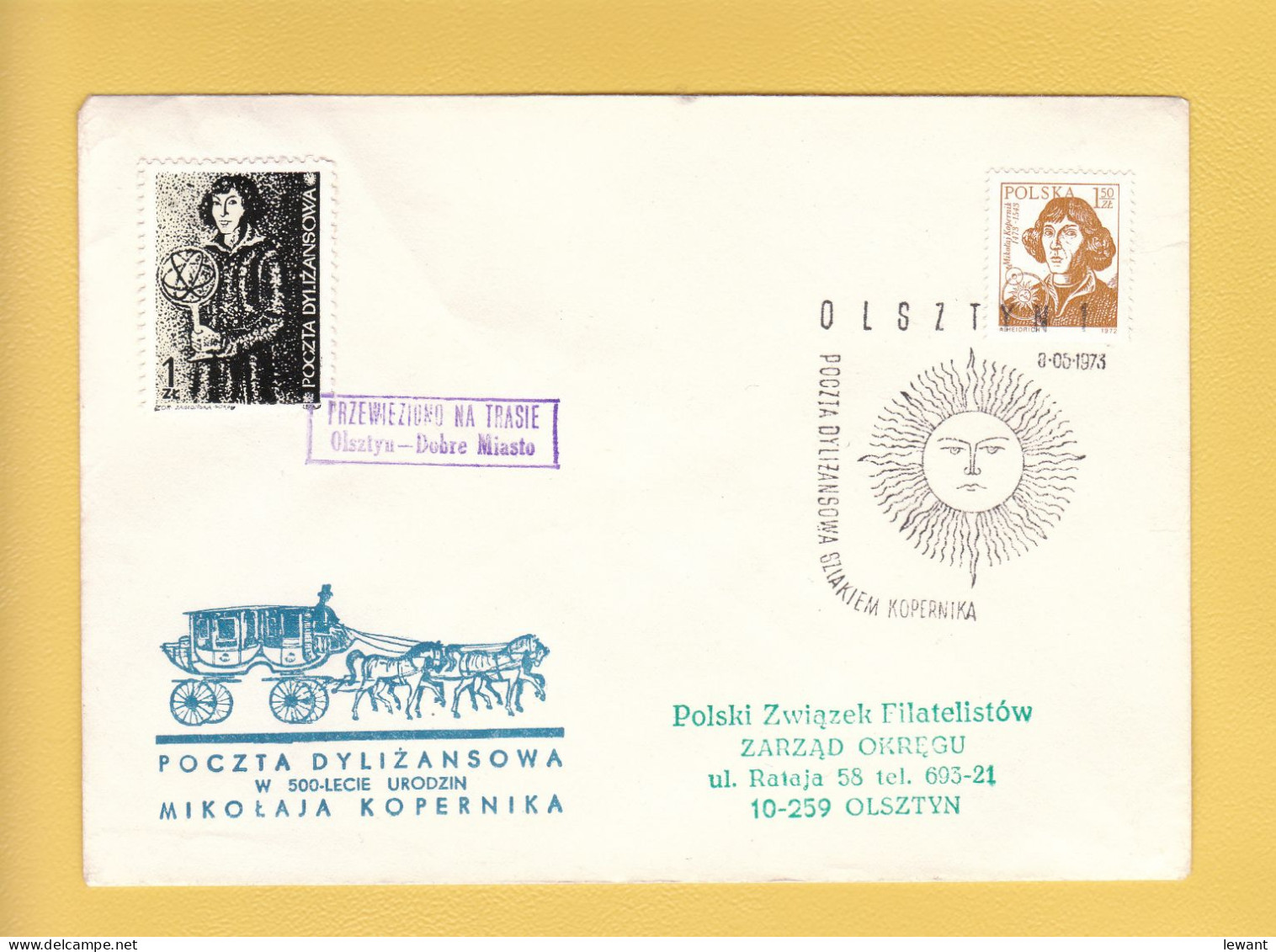 1973 Nicolaus Copernicus - Stagecoach Mail_ZOL_01_OLSZTYN - Cartas & Documentos