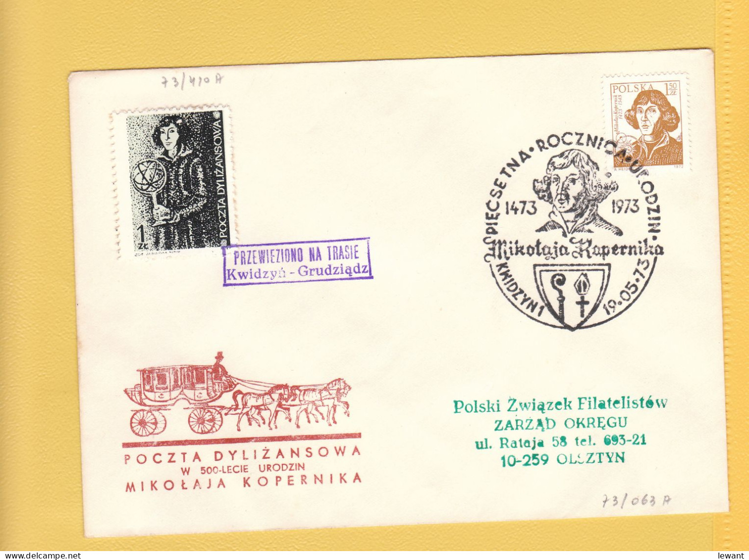 1973 Nicolaus Copernicus - Stagecoach Mail_ZOL_05_KWIDZYN - Briefe U. Dokumente