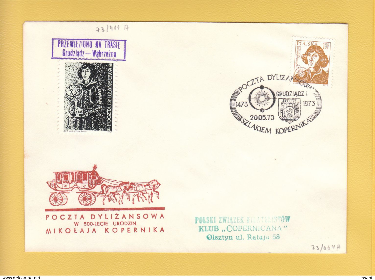 1973 Nicolaus Copernicus - Stagecoach Mail_ZOL_10_GRUDZIADZ - Briefe U. Dokumente