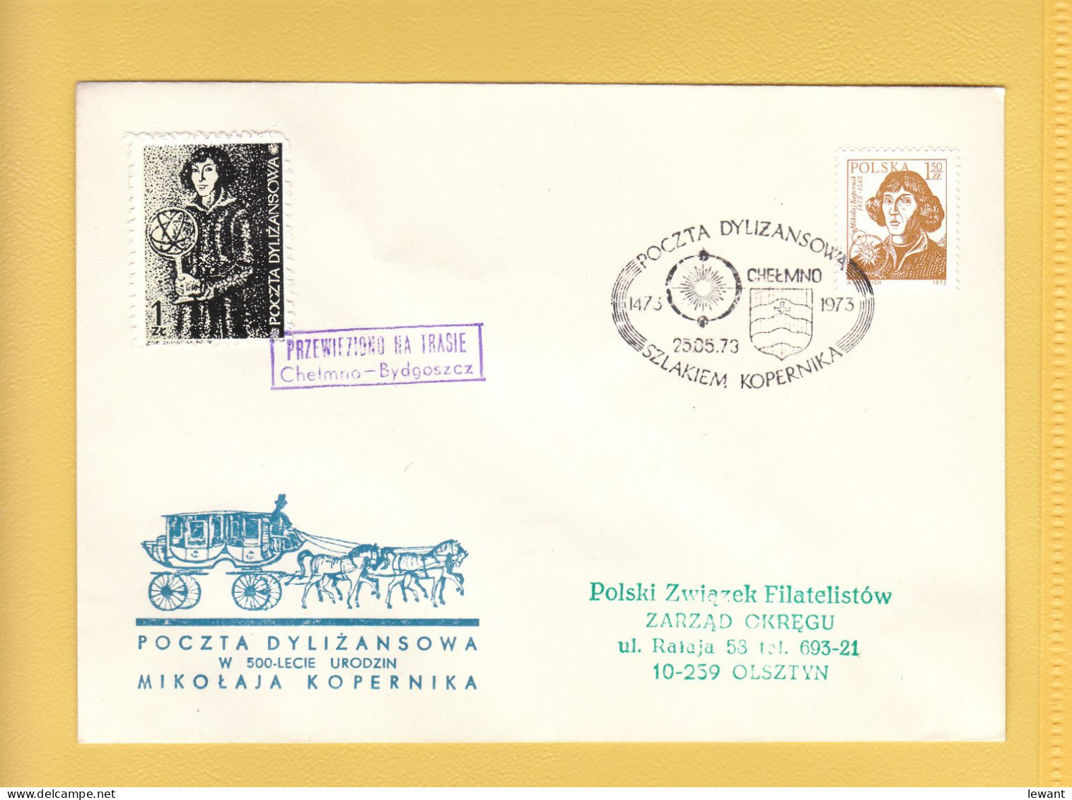 1973 Nicolaus Copernicus - Stagecoach Mail_ZOL_14_CHELMNO - Lettres & Documents