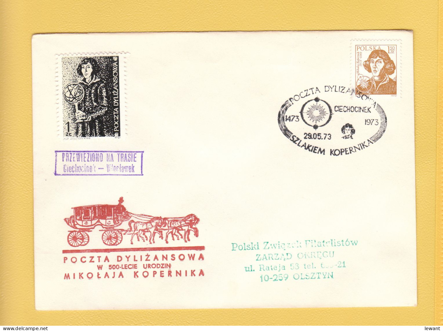 1973 Nicolaus Copernicus - Stagecoach Mail_ZOL_15_CIECHOCINEK - Briefe U. Dokumente