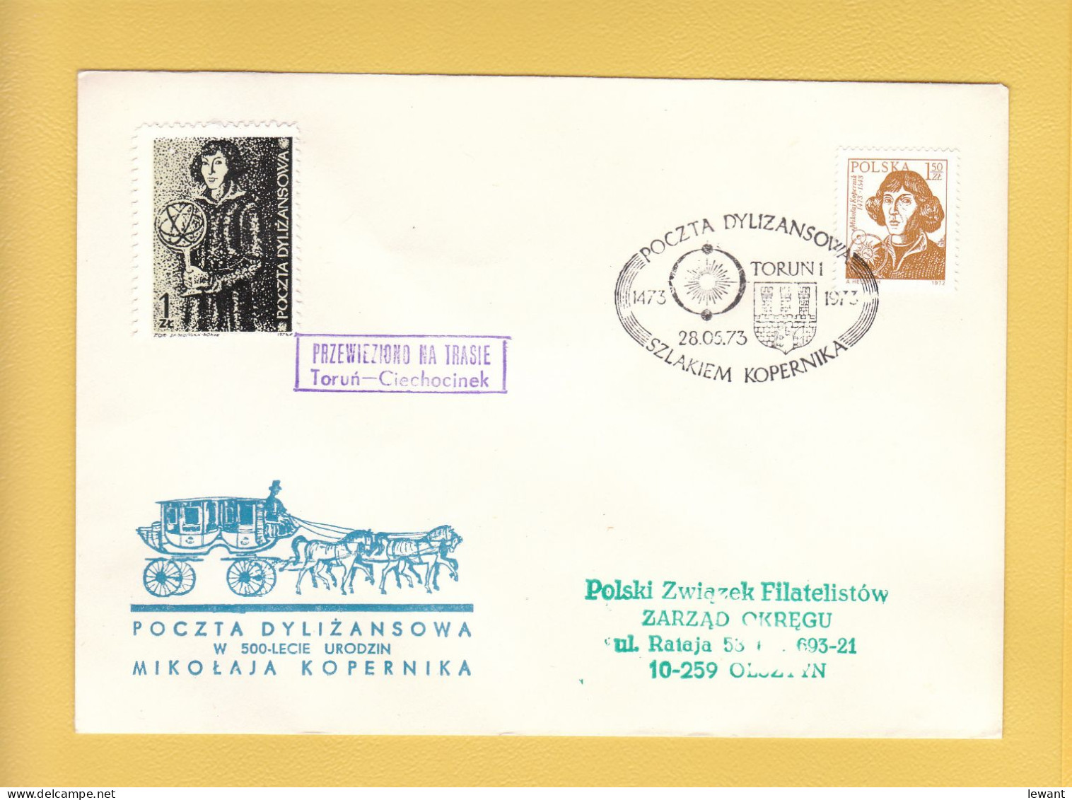 1973 Nicolaus Copernicus - Stagecoach Mail_ZOL_16_TORUN - Cartas & Documentos