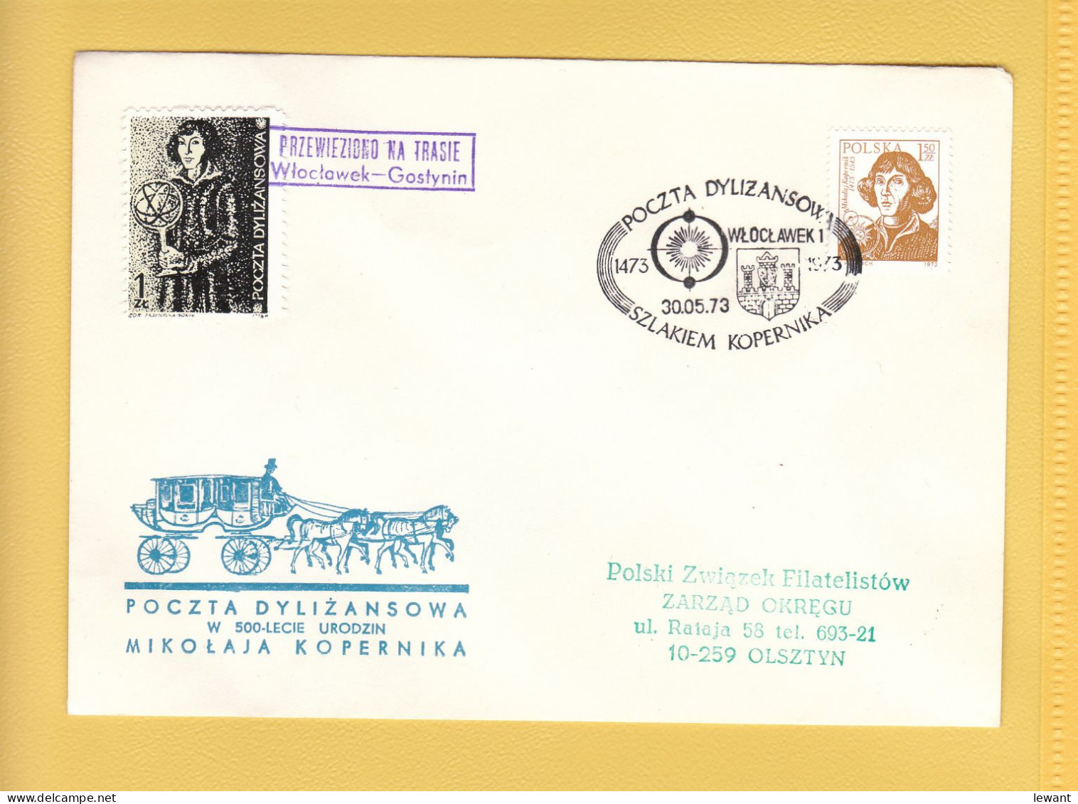 1973 Nicolaus Copernicus - Stagecoach Mail_ZOL_18_WLOCLAWEK - Brieven En Documenten