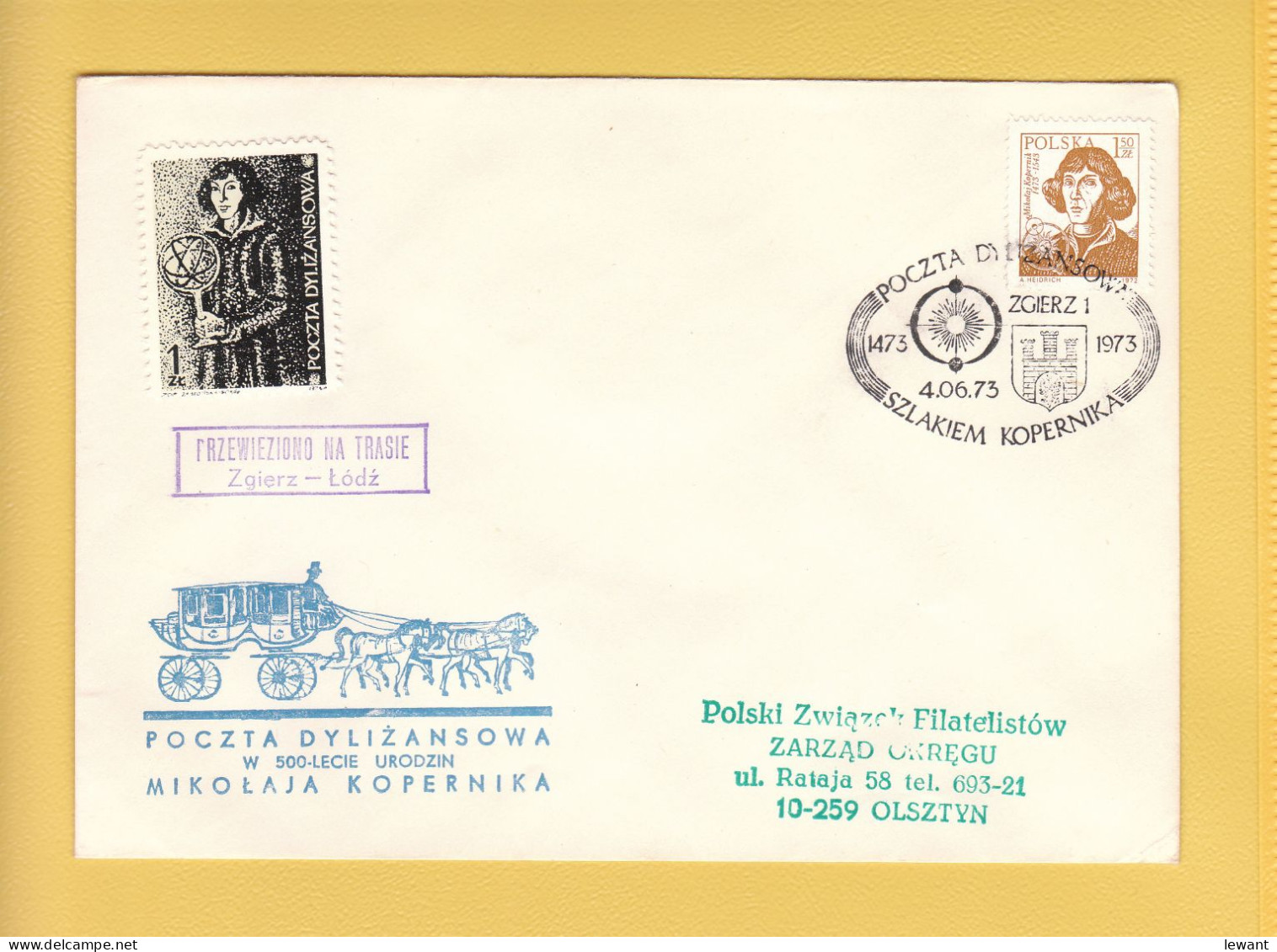 1973 Nicolaus Copernicus - Stagecoach Mail_ZOL_22_ZGIERZ - Cartas & Documentos