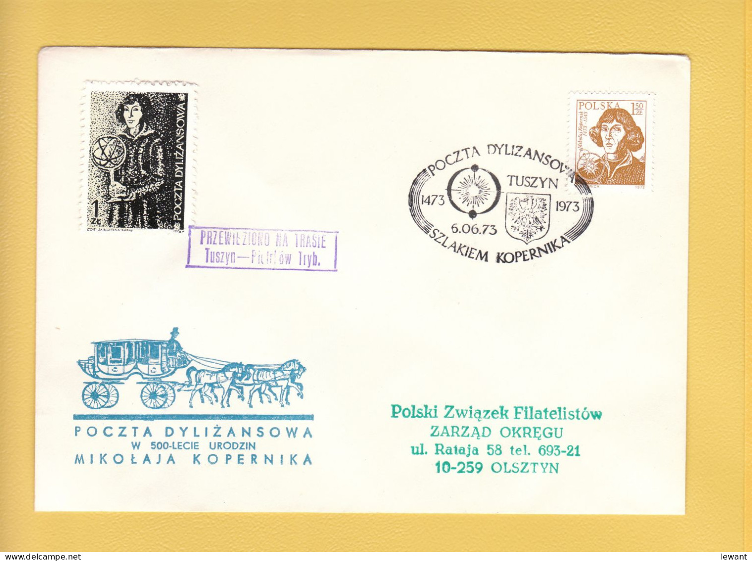 1973 Nicolaus Copernicus - Stagecoach Mail_ZOL_24_TUSZYN - Covers & Documents