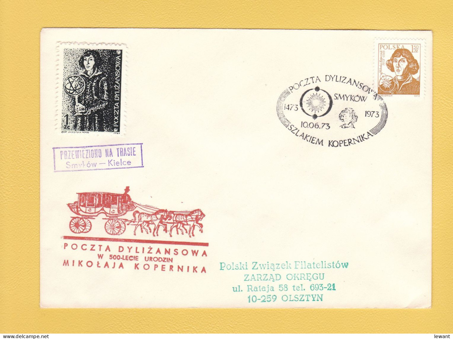 1973 Nicolaus Copernicus - Stagecoach Mail_ZOL_25_SMYKOW - Storia Postale