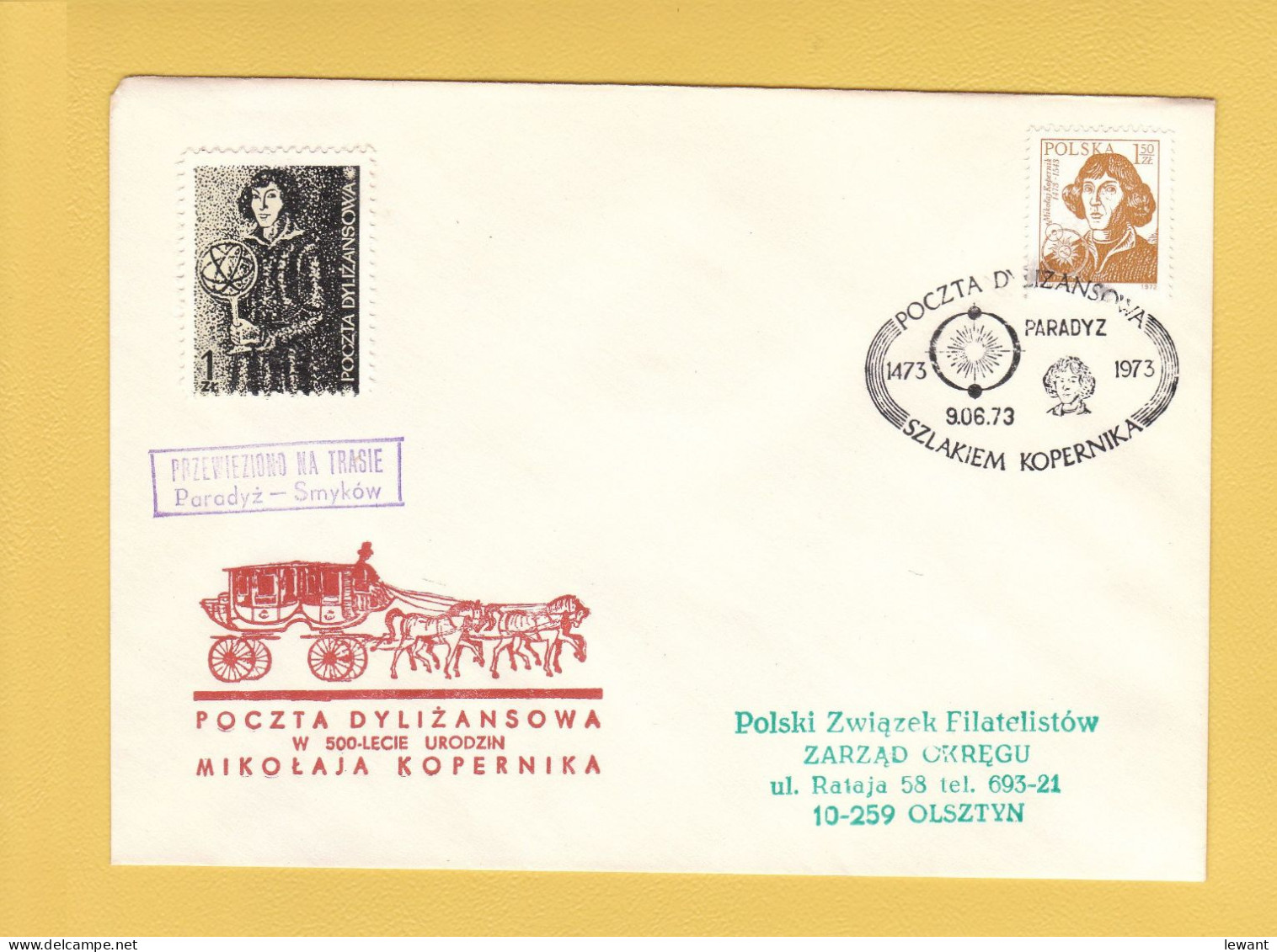 1973 Nicolaus Copernicus - Stagecoach Mail_ZOL_26_PARADYZ - Cartas & Documentos