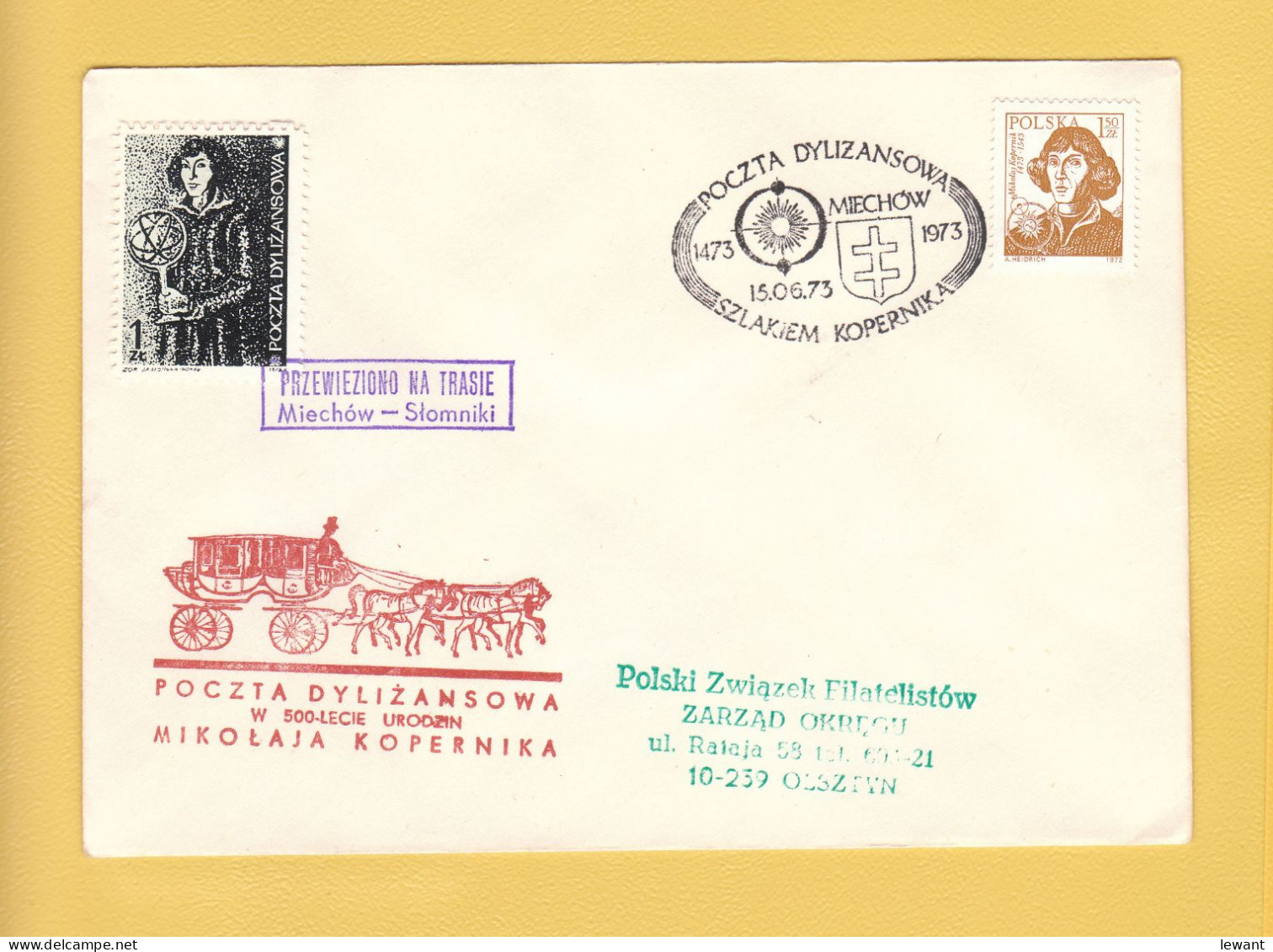 1973 Nicolaus Copernicus - Stagecoach Mail_ZOL_29_MIECHOW - Lettres & Documents