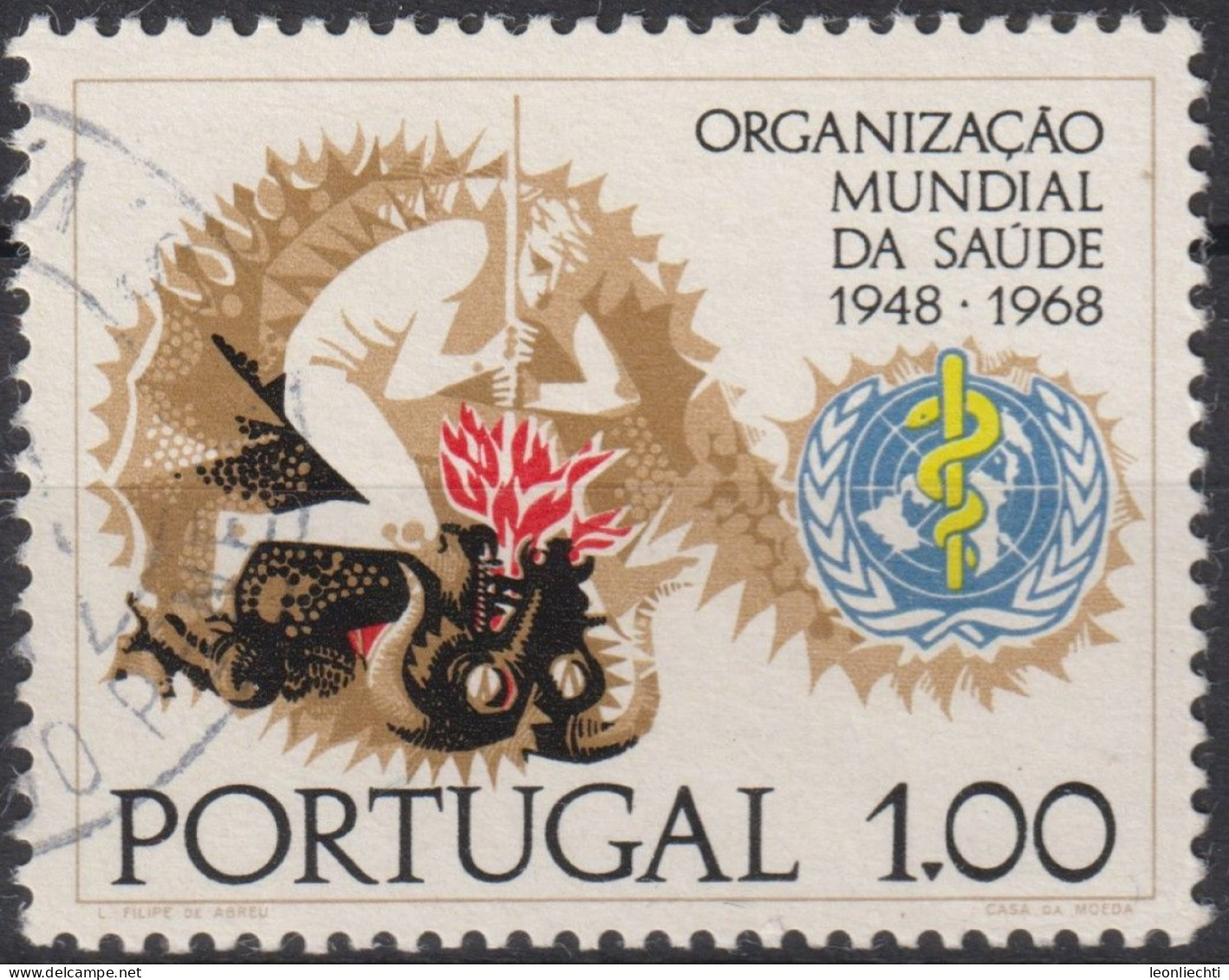 1968 Portugal ° Mi:PT 1057, Sn:PT 1025, Yt:PT 1038, Man Slays Dragon, Mann Tötet Drache - Gebraucht