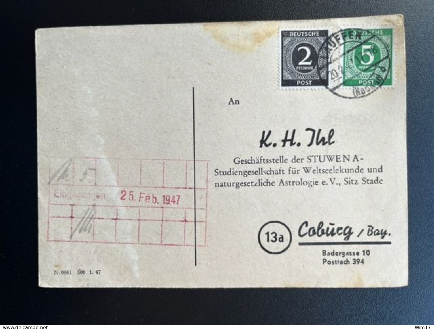 GERMANY 1947 POSTCARD LAUFFEN TO COBURG 20-02-1947 DUITSLAND DEUTSCHLAND - Interi Postali